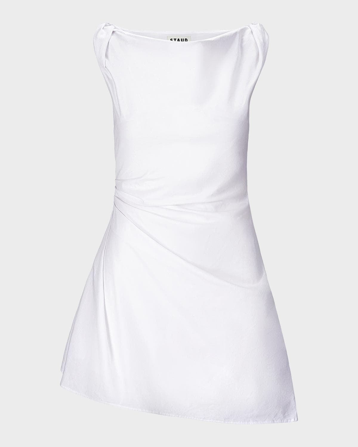 STAUD Callie Ruched Asymmetric Mini Dress