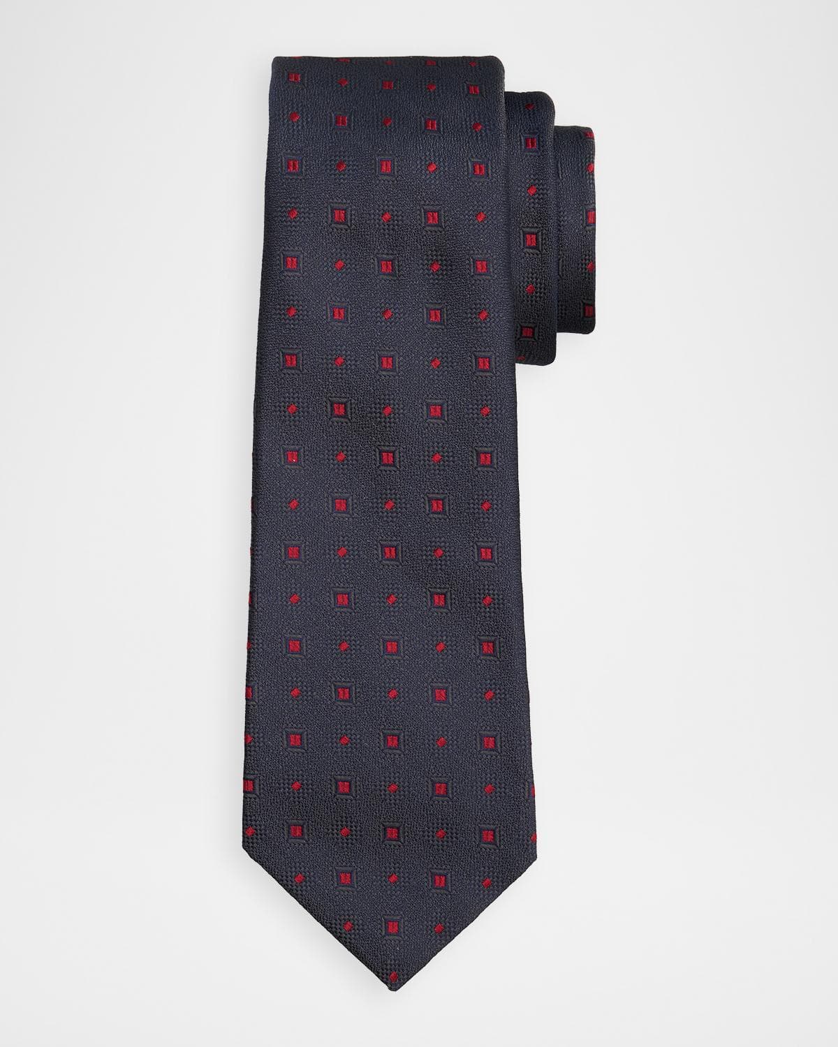 Kiton Men's Silk Micro-Geometric 7-Fold Tie