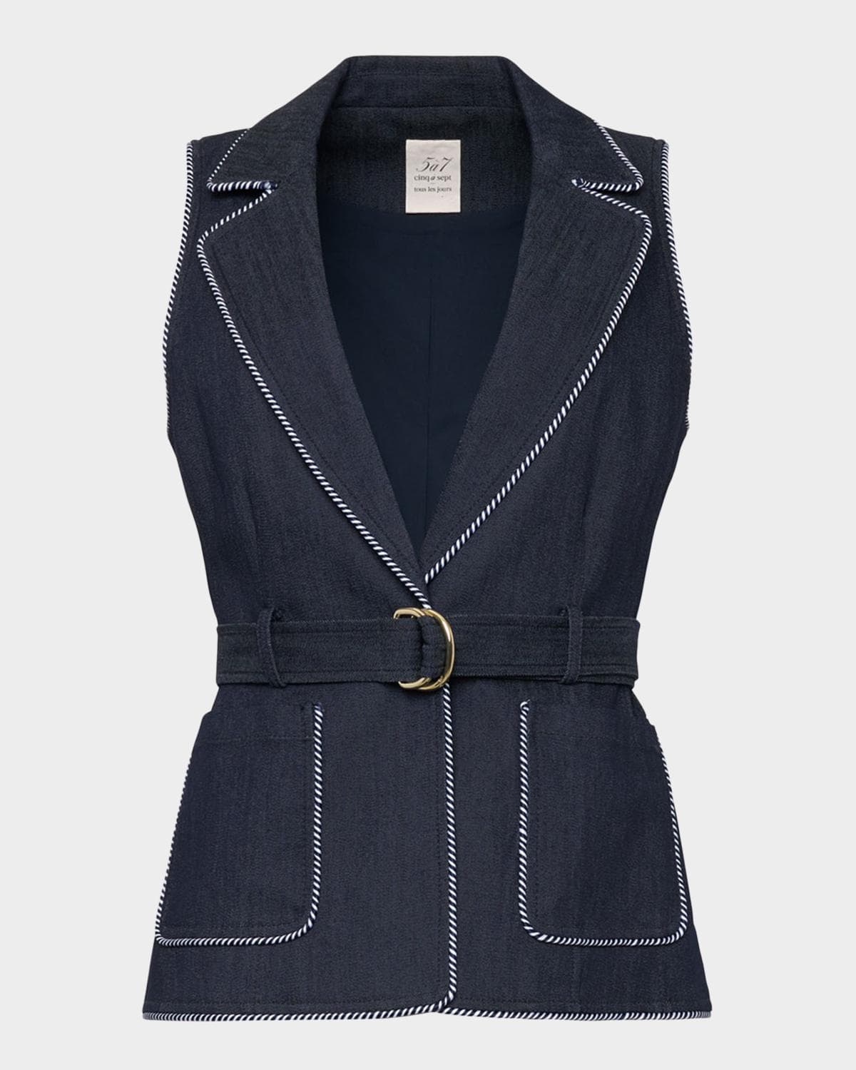 Cinq à Sept Tailored Twist-Trim Denim Vest
