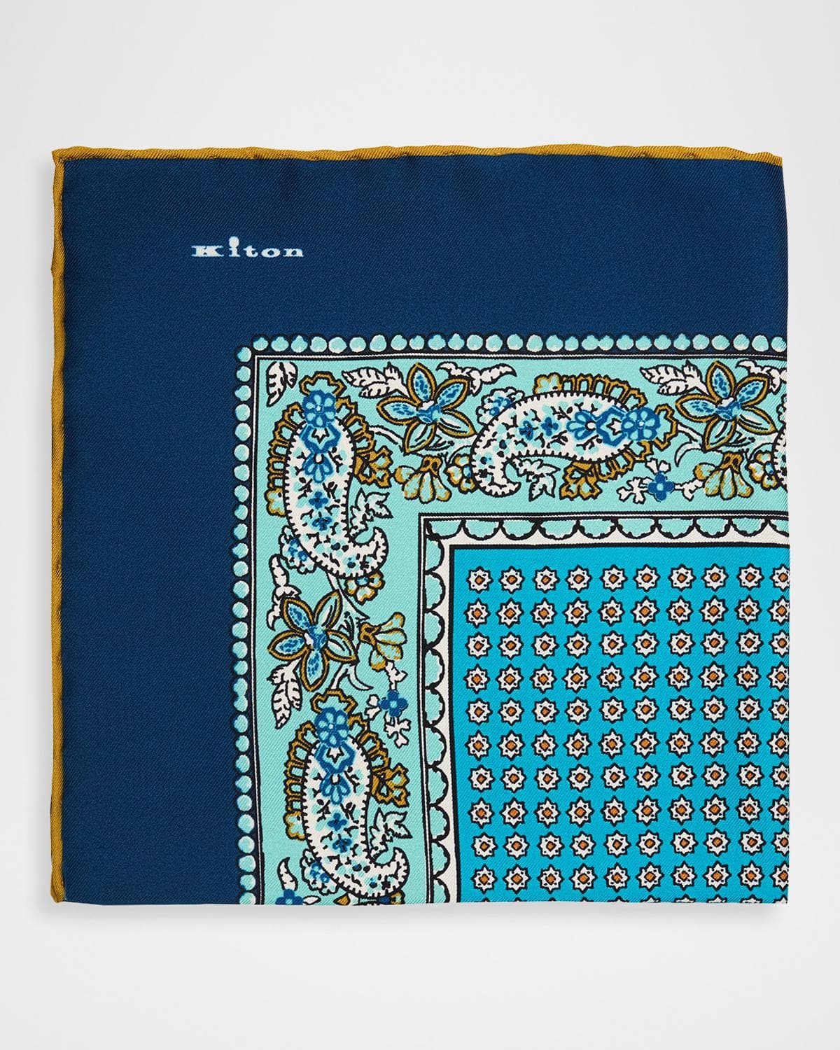 Kiton Men's Micro-Geometric Silk Pocket Square