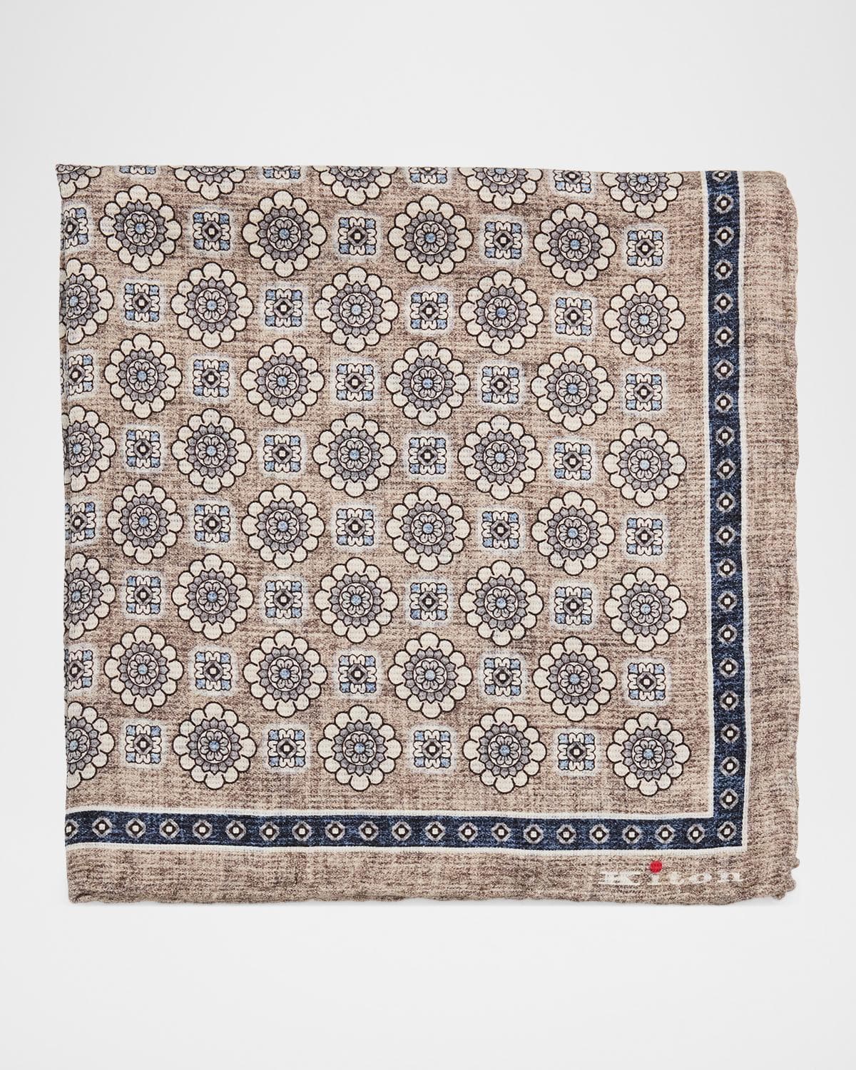 Kiton Men's Medallion-Floral Double-Face Silk Pocket Square