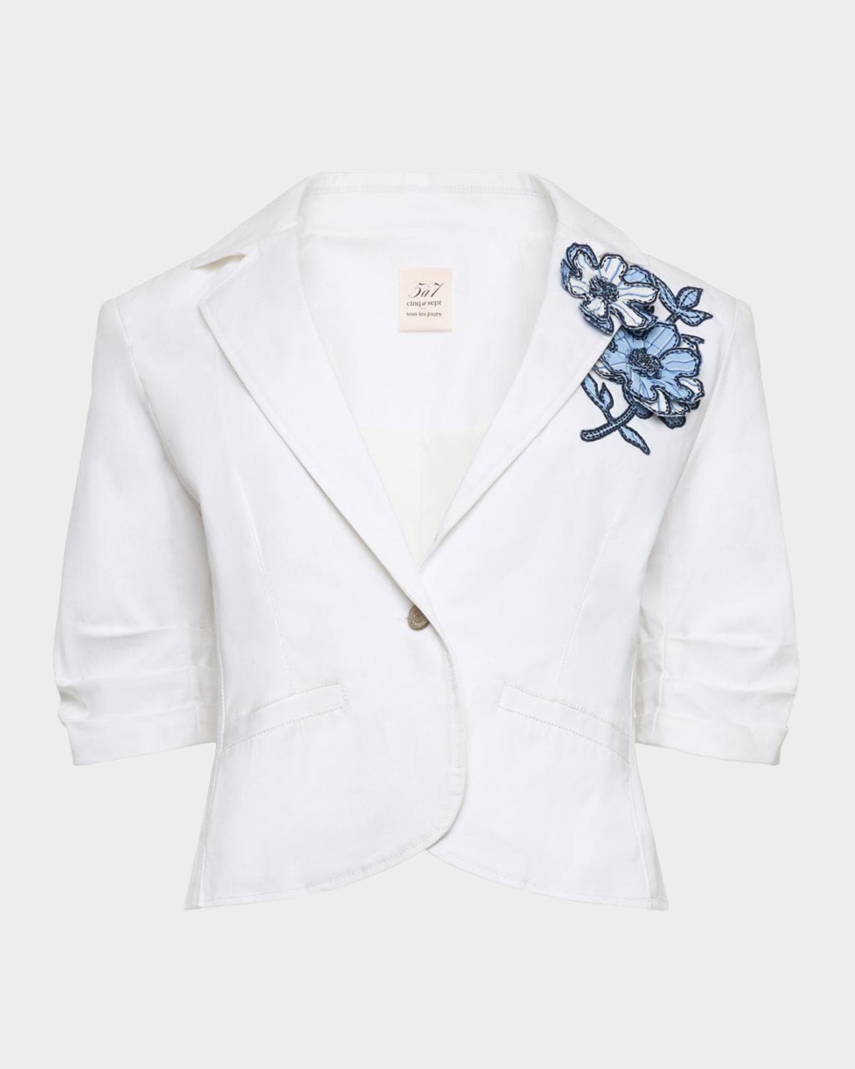Cinq à Sept Khloe Striped Floral Scrunch Blazer