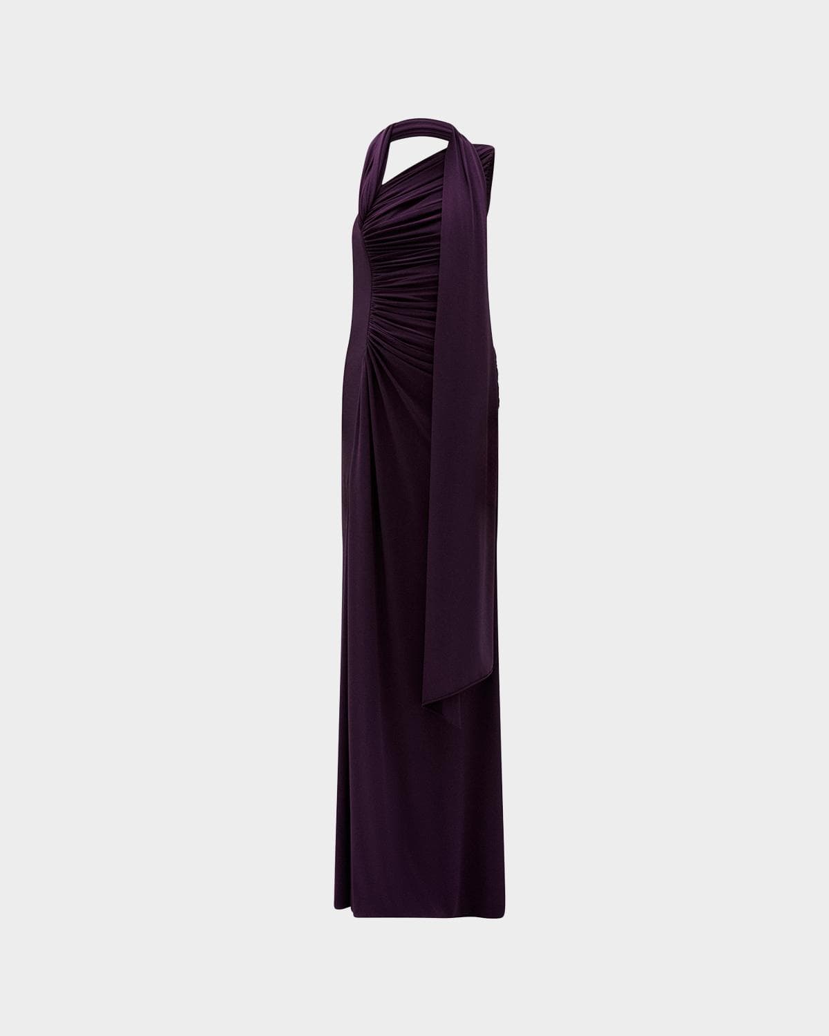 Amsale Ruched High-Slit Column Gown