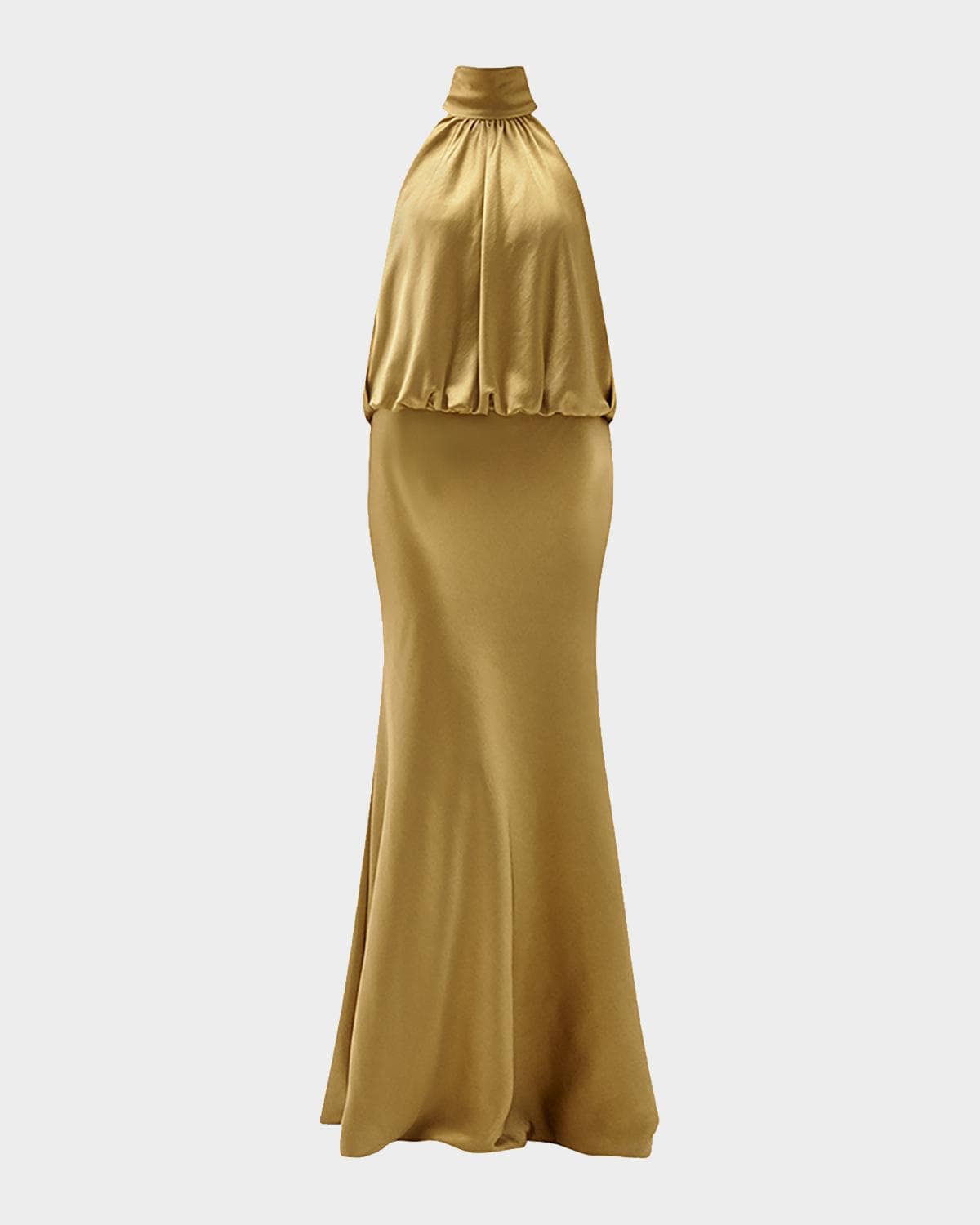 Amsale Long Satin Halter Blouson Gown