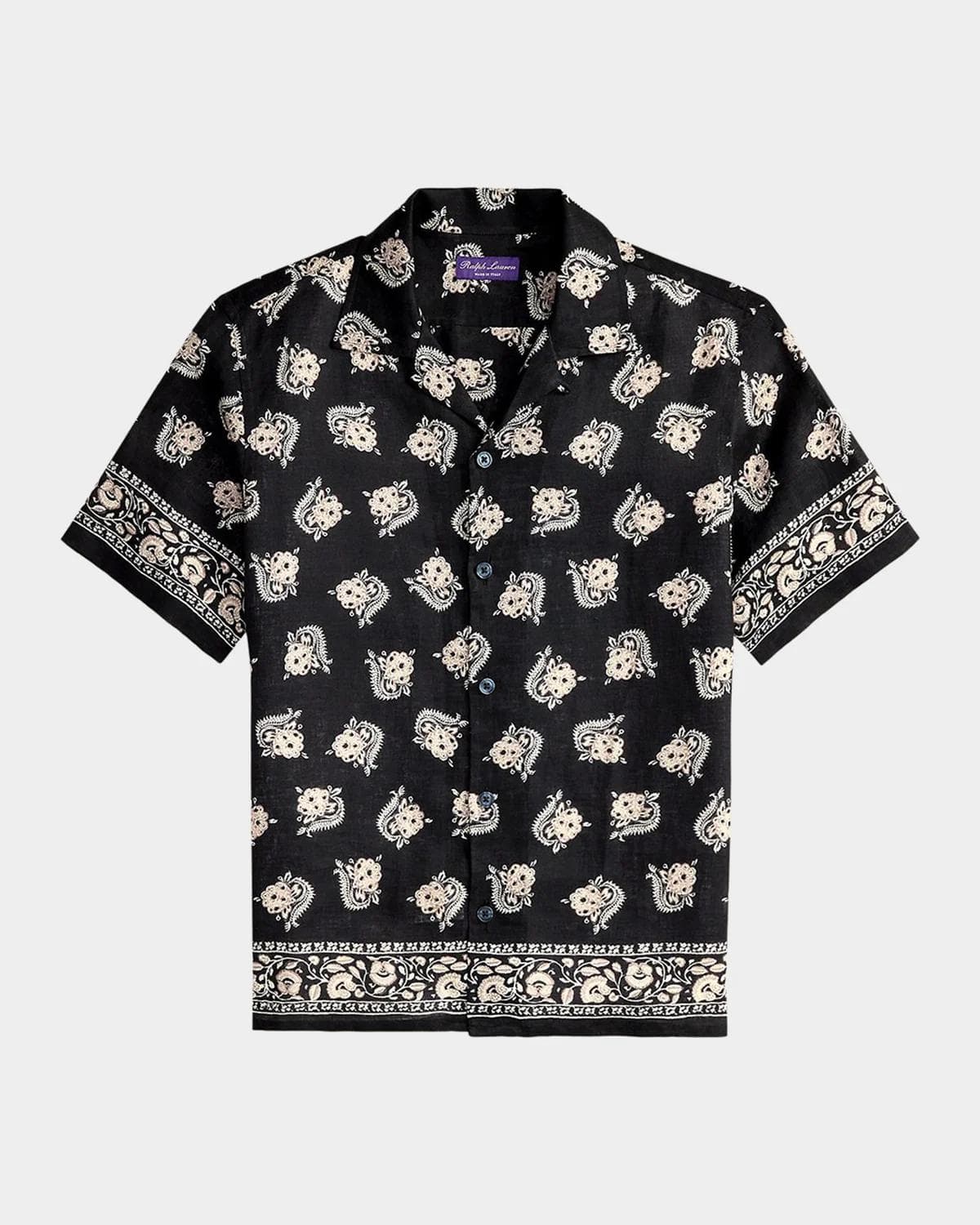 Ralph Lauren Purple Label Men's Paisley-Print Linen Camp Shirt