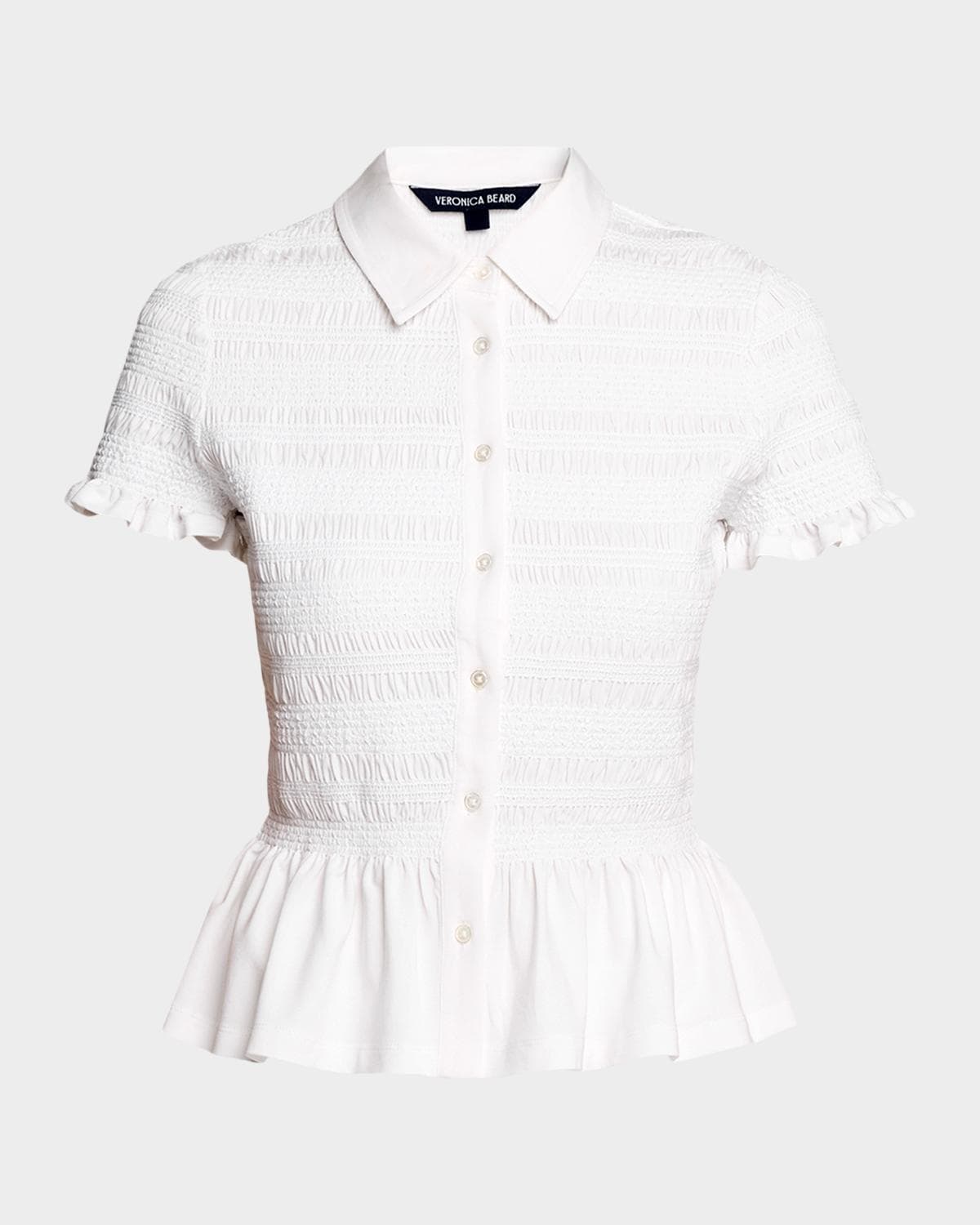 Veronica Beard Ellisandra Smocked Short-Sleeve Top
