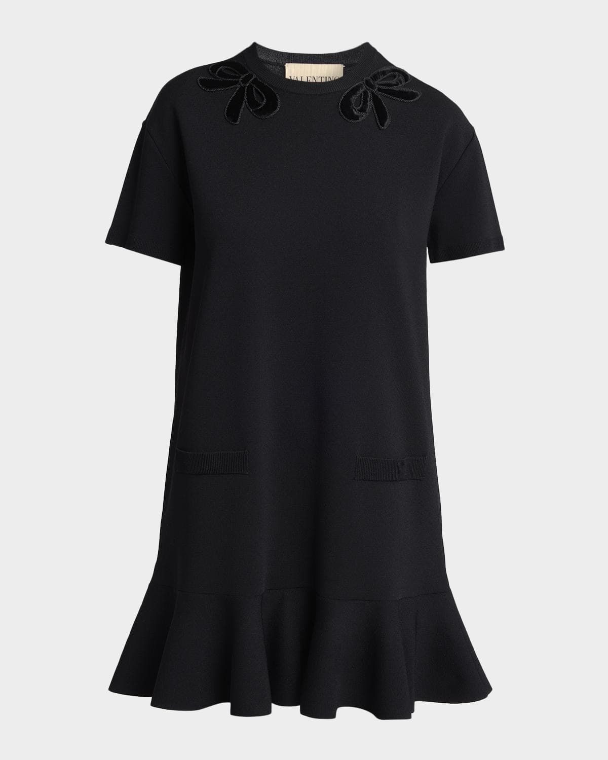 Valentino Garavani Velvet Bow Short-Sleeve Knit Mini Dress