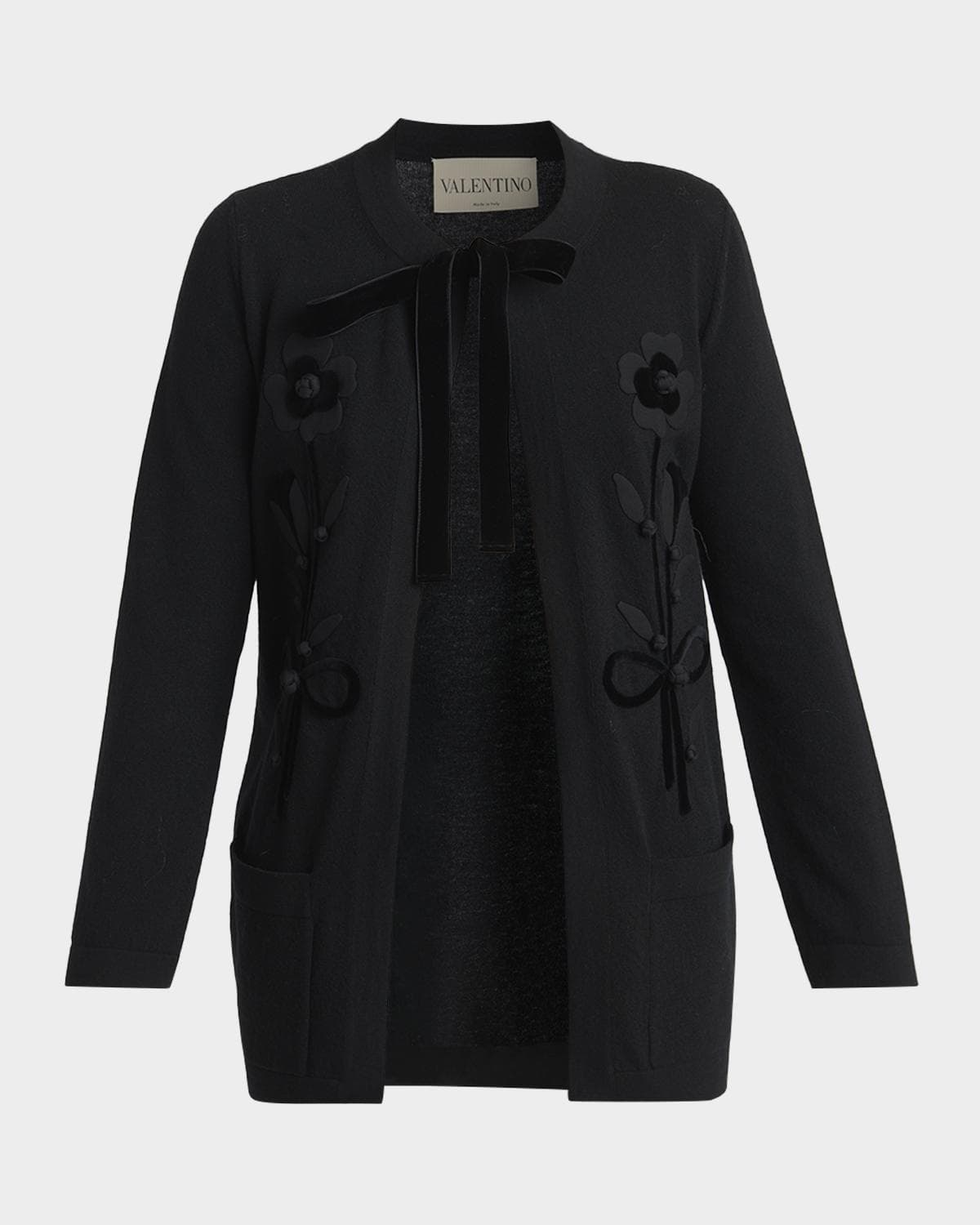 Valentino Garavani Floral Velvet Embroidered Crewneck Cardigan