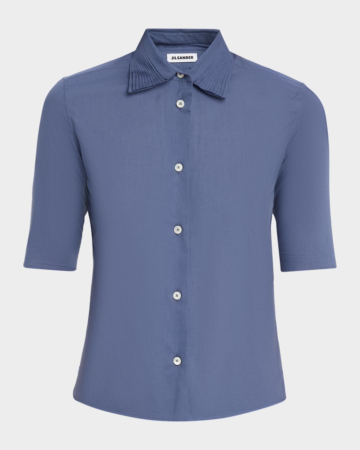 Jil Sander Layered Collar Short-Sleeve Cotton Button-Down Shirt