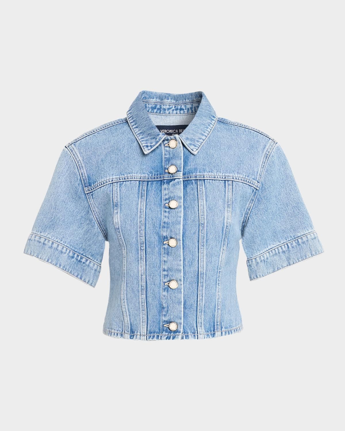 Veronica Beard Malcom Short-Sleeve Cropped Denim Jacket · X-SMALL