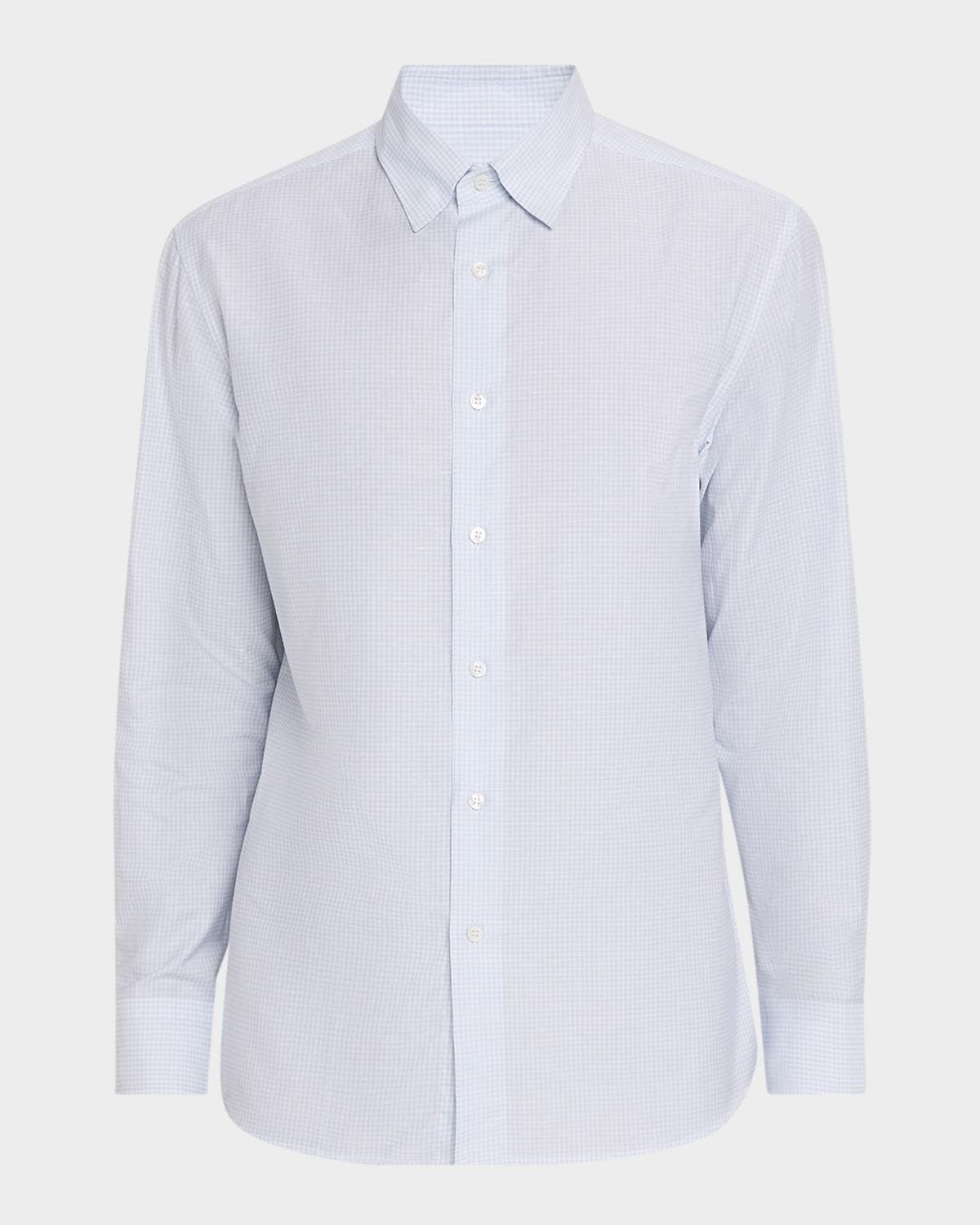 Brioni Men's Cotton and Linen Micro-Check Sport Shirt