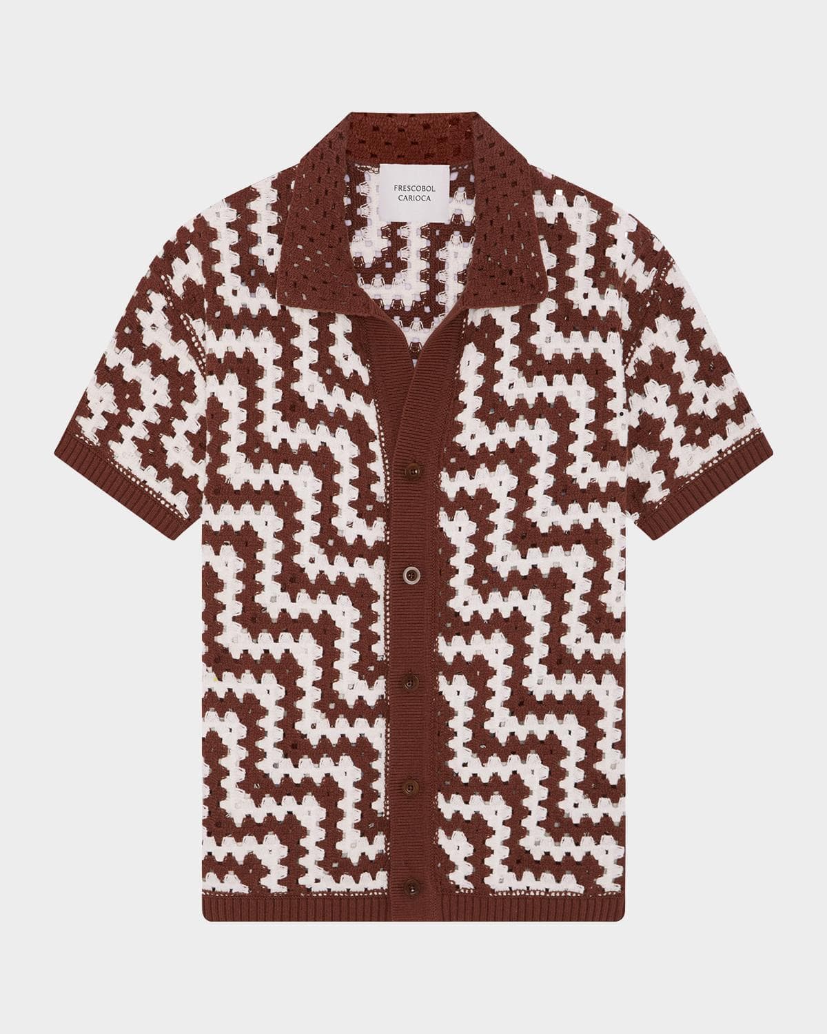 Frescobol Carioca Men's Pinto Cotton Crochet Short-Sleeve Shirt