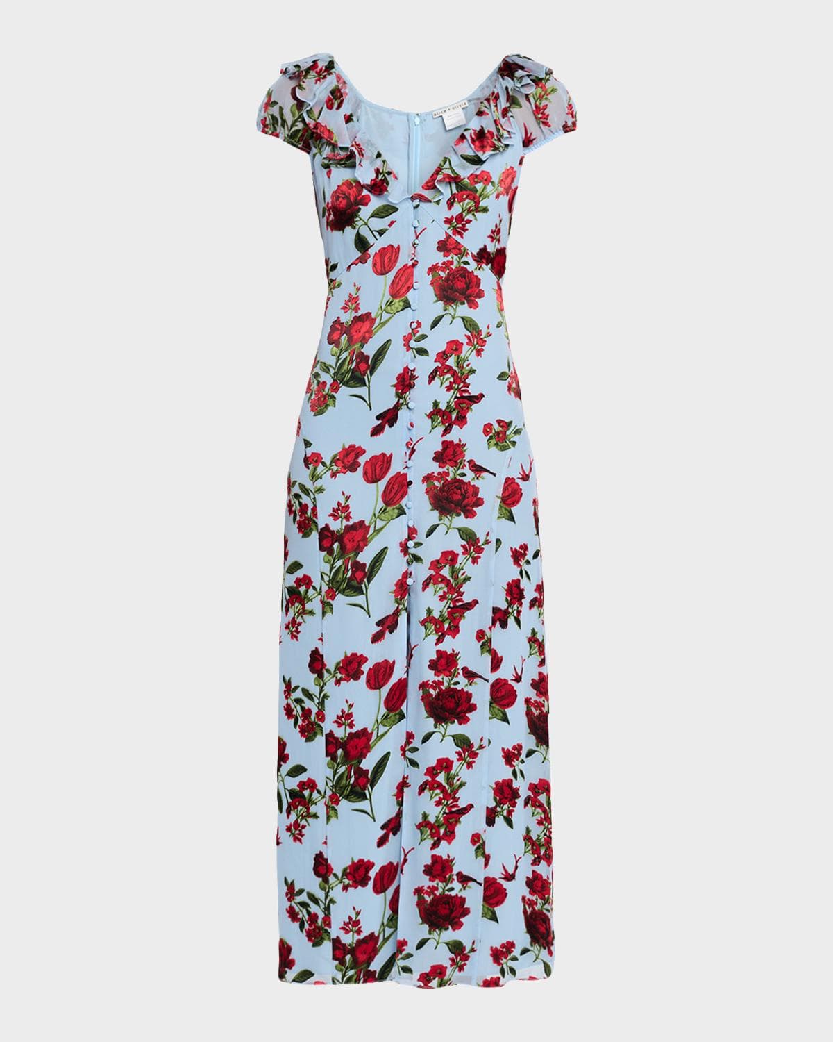 ALICE + OLIVIA Tara Short-Sleeve Ruffle Maxi Dress