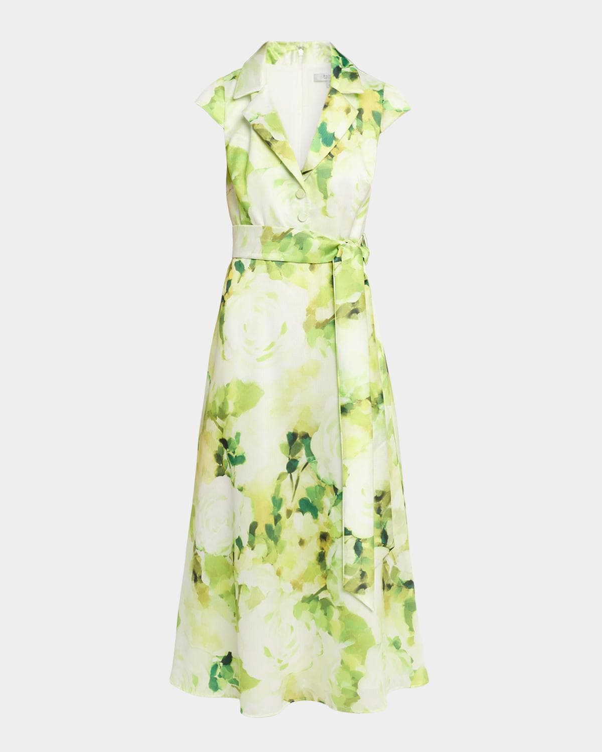 Badgley Mischka Floral-Print Pebble Gazar Midi Dress