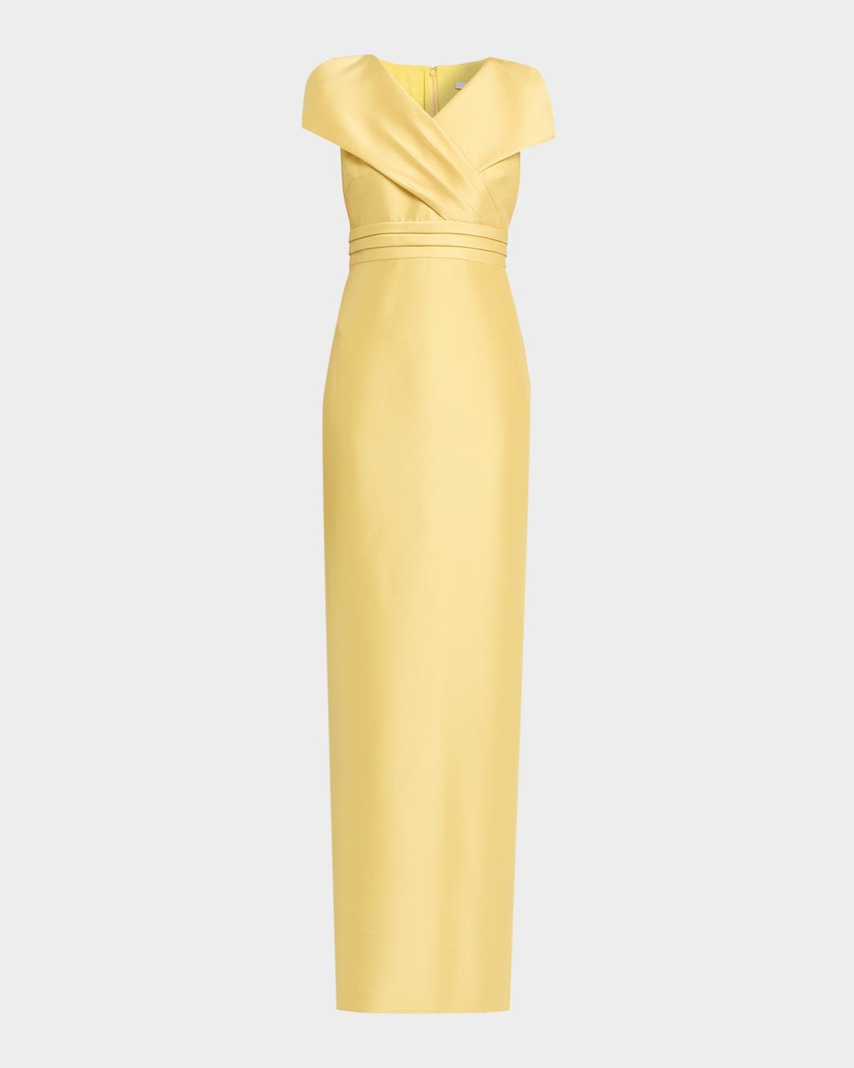 Badgley Mischka Faux-Wrap Mikado Column Gown