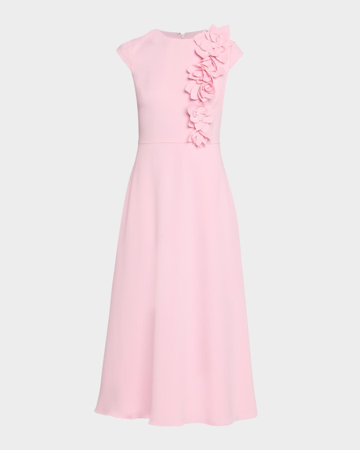 Badgley Mischka Floral Applique Stretch Crepe Midi Dress