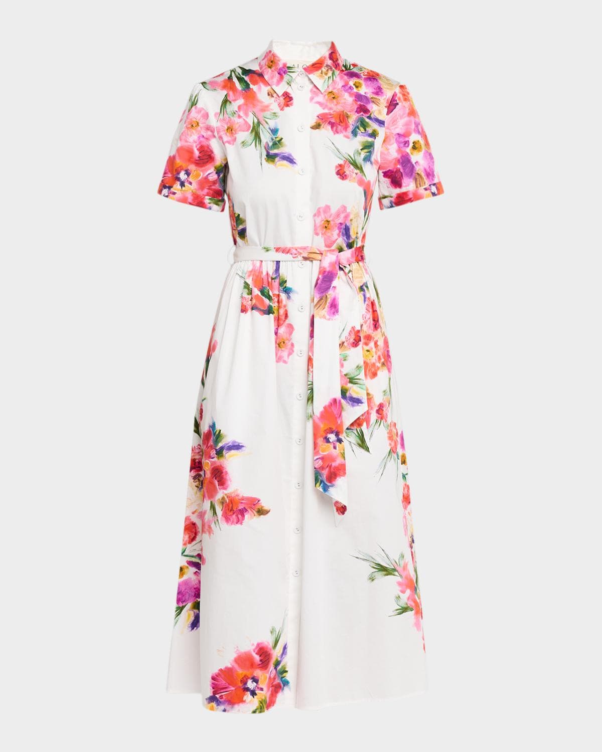 Saloni Vivienne Printed Short-Sleeve Shirtdress