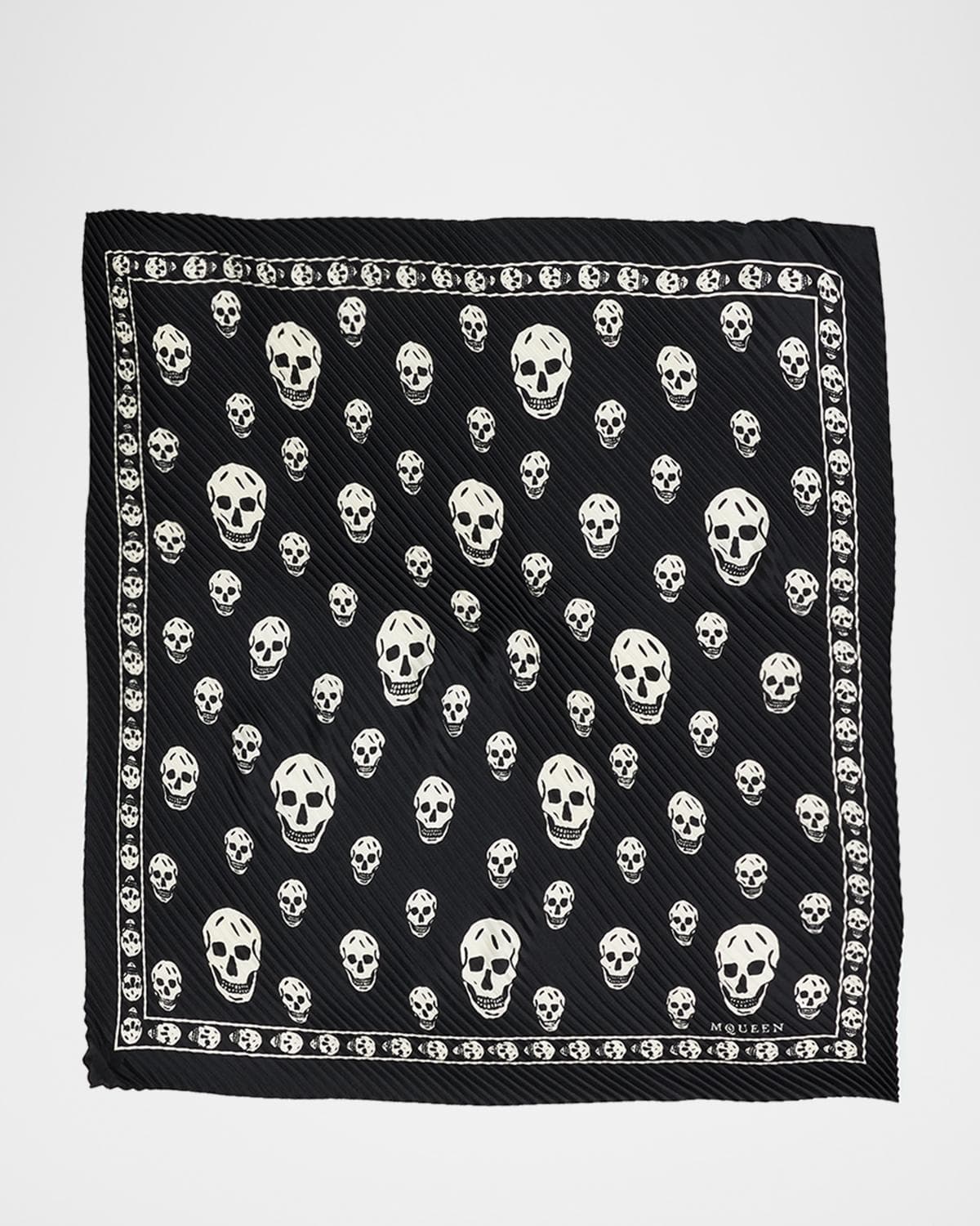 McQueen Pleated Silk Skull Scarf