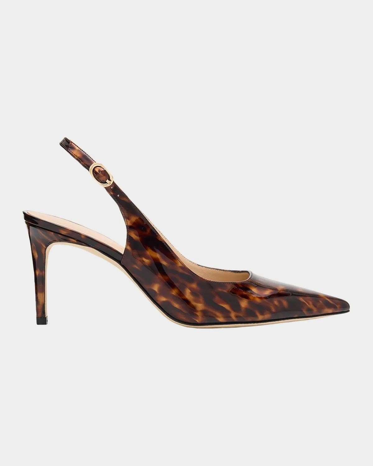 Stuart Weitzman 75mm Stuart Power Tortoiseshell Patent Leather Slingback Pumps