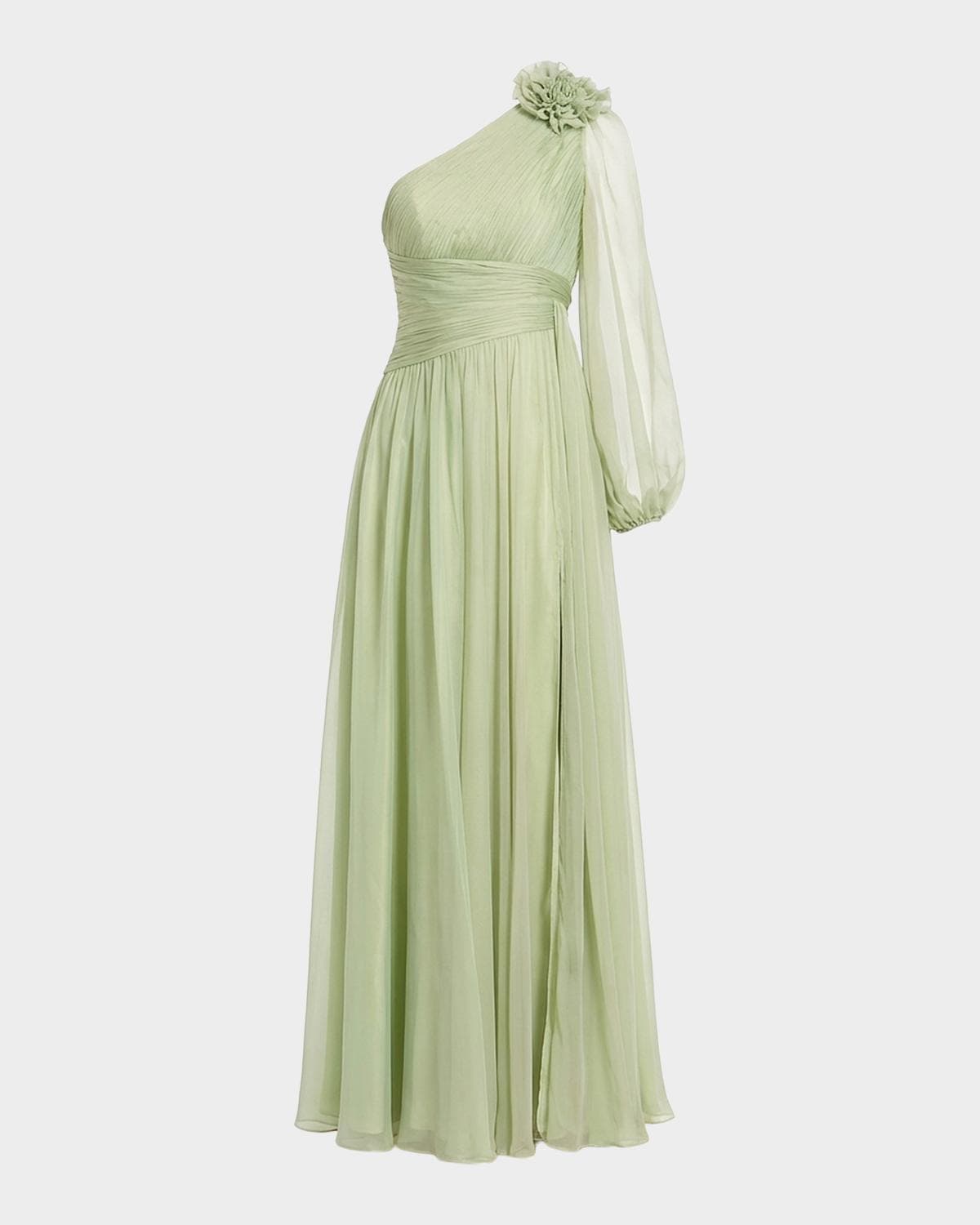 Mac Duggal Pleated One-Shoulder Chiffon Gown