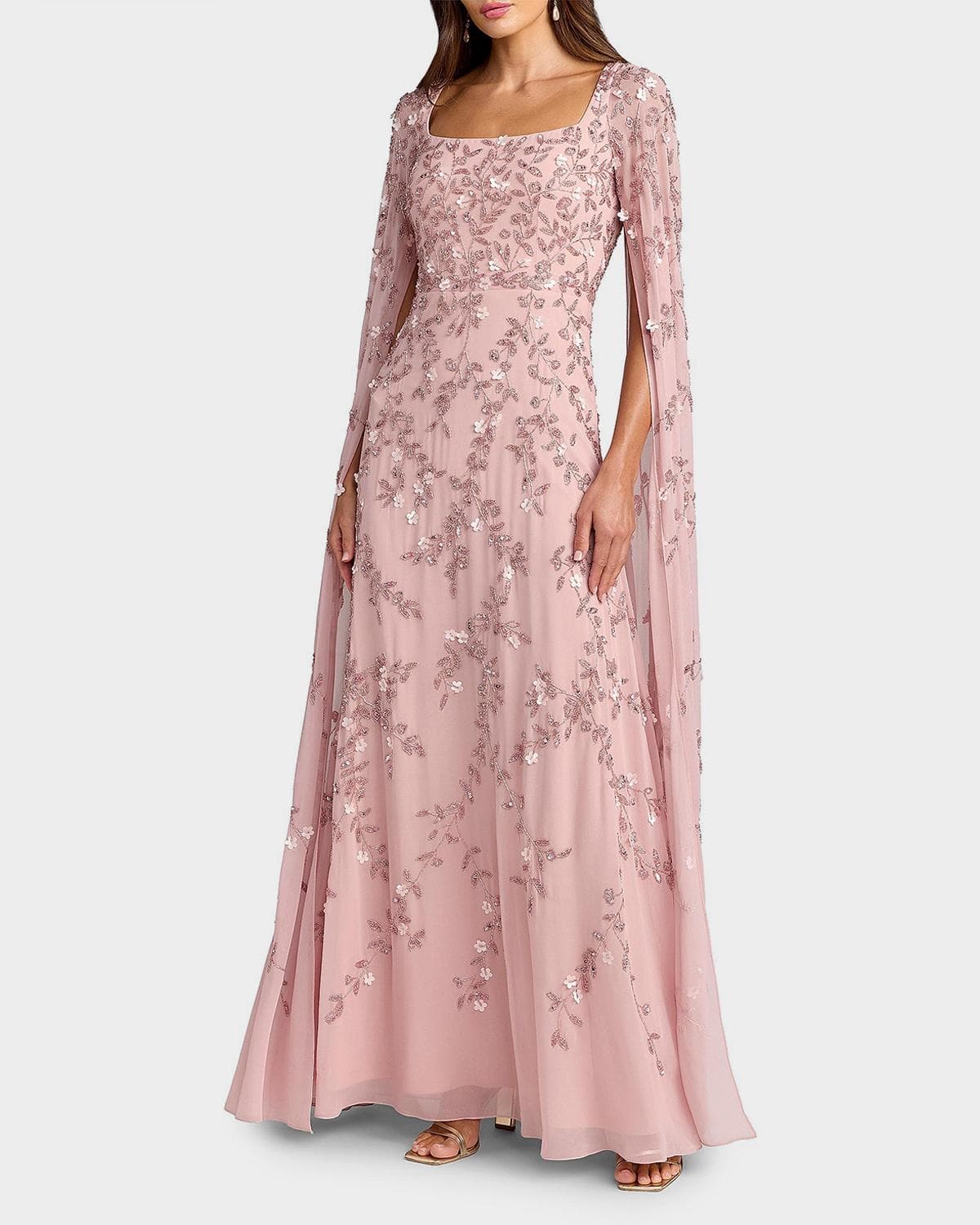 Mac Duggal Embellished Georgette Cape-Sleeve Gown