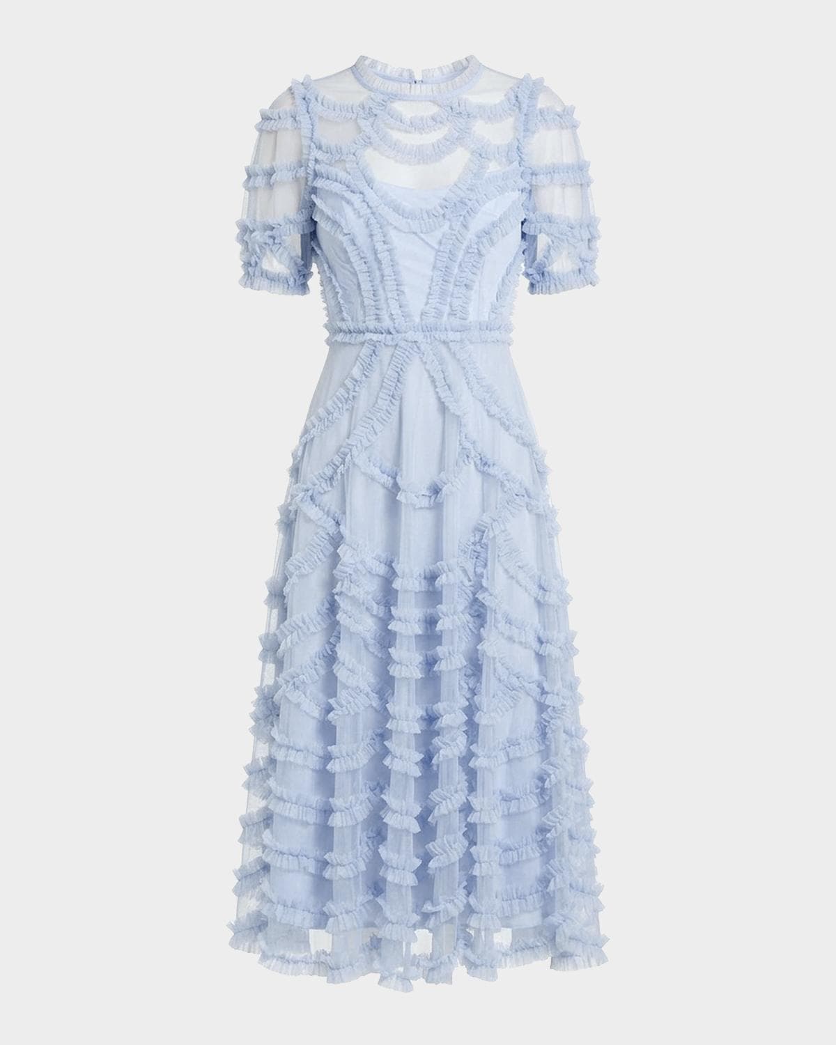 Mac Duggal Ruffle-Trim Mesh Midi Dress