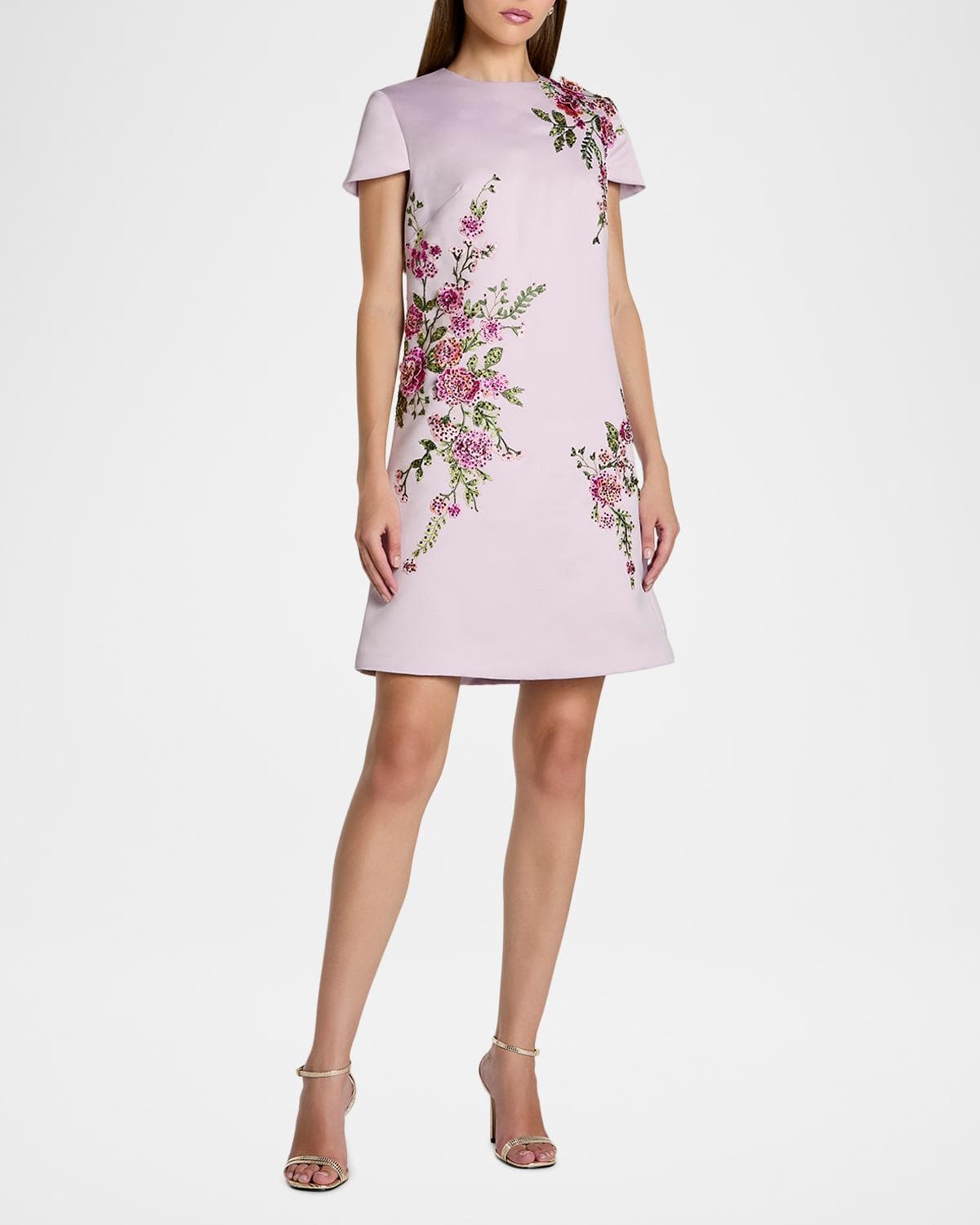 Mac Duggal Embroidered Floral Satin A-Line Minidress