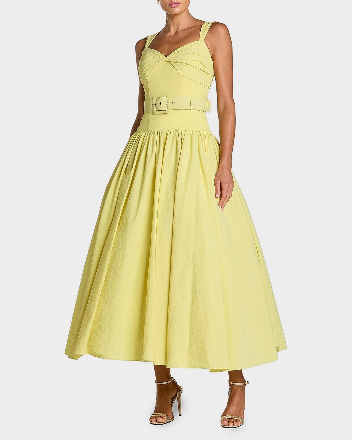Mac Duggal Faille Fit & Flare Belted Midi-Dress