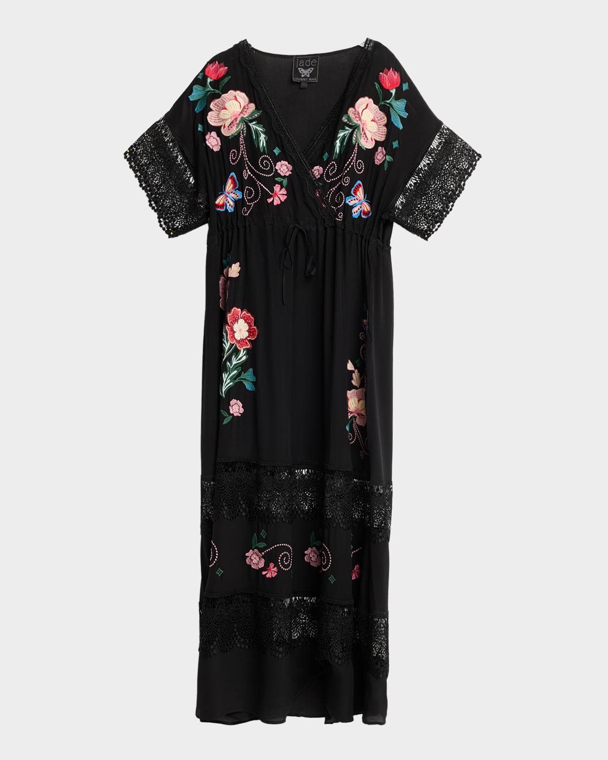 Johnny Was Amapola Embroidered Lace-Trim Maxi Dress · X-SMALL