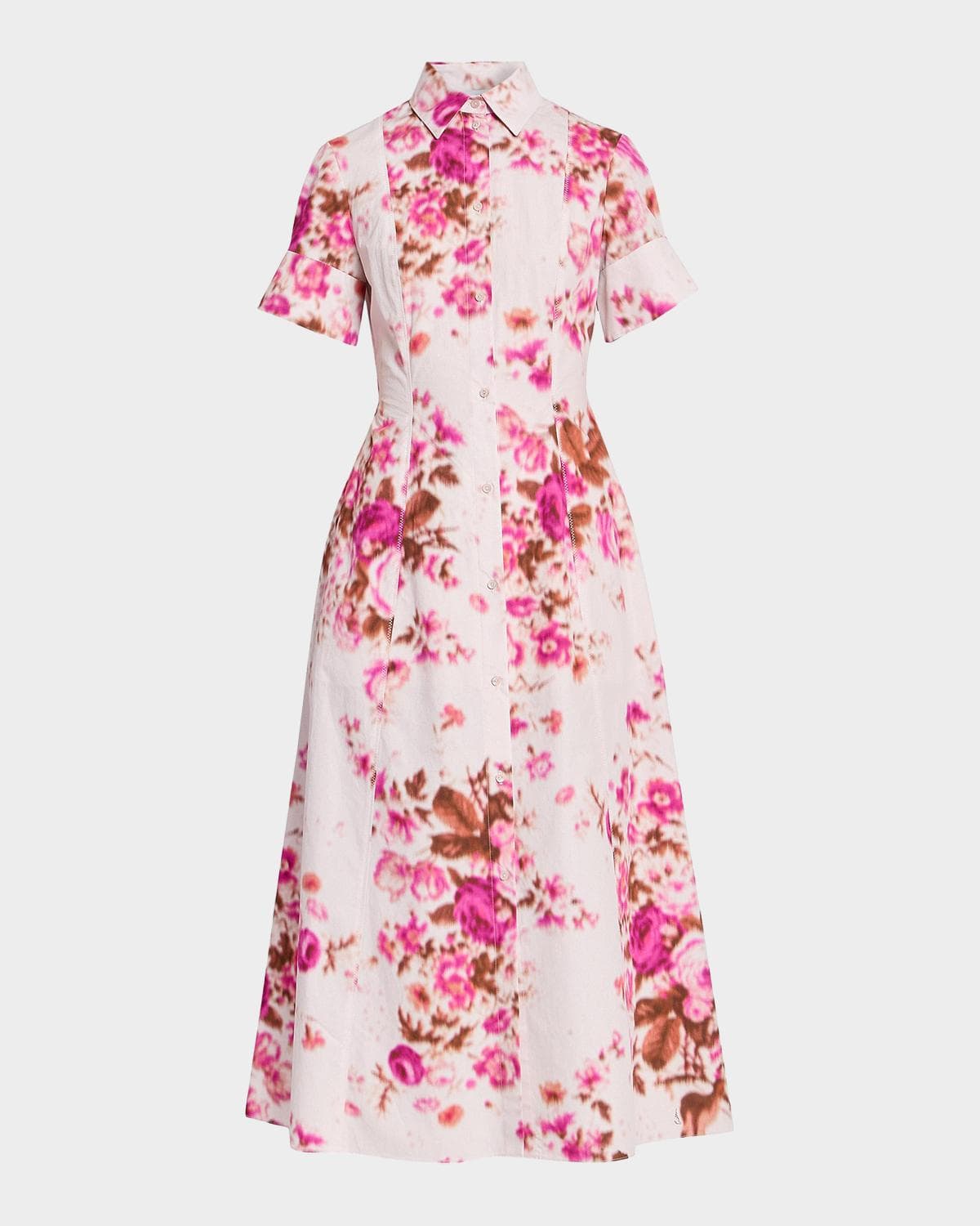 Erdem Short-Sleeve Blur Floral-Print Cotton Poplin Midi Shirtdress
