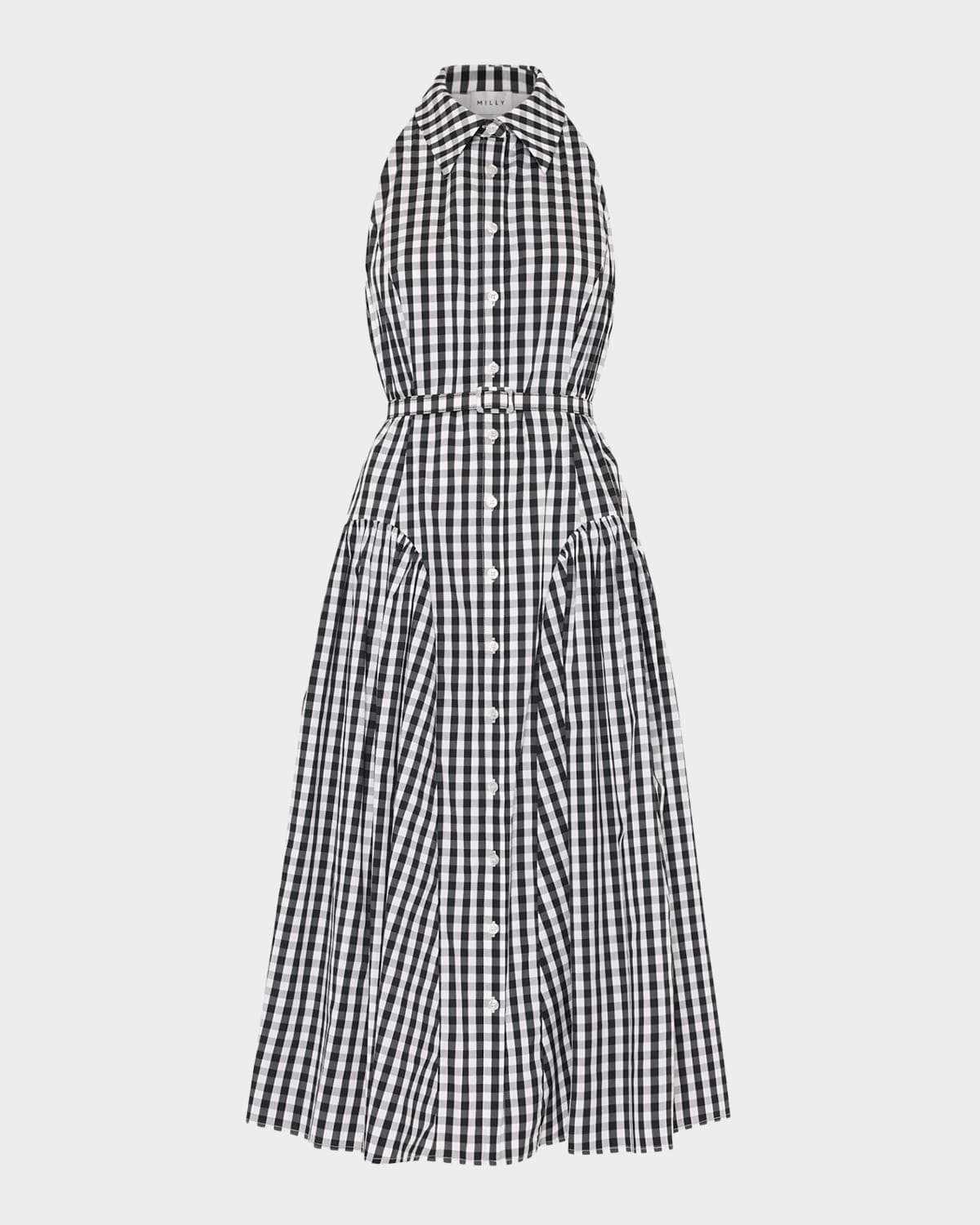 Milly Maxine Gingham-Print Halter Midi Dress