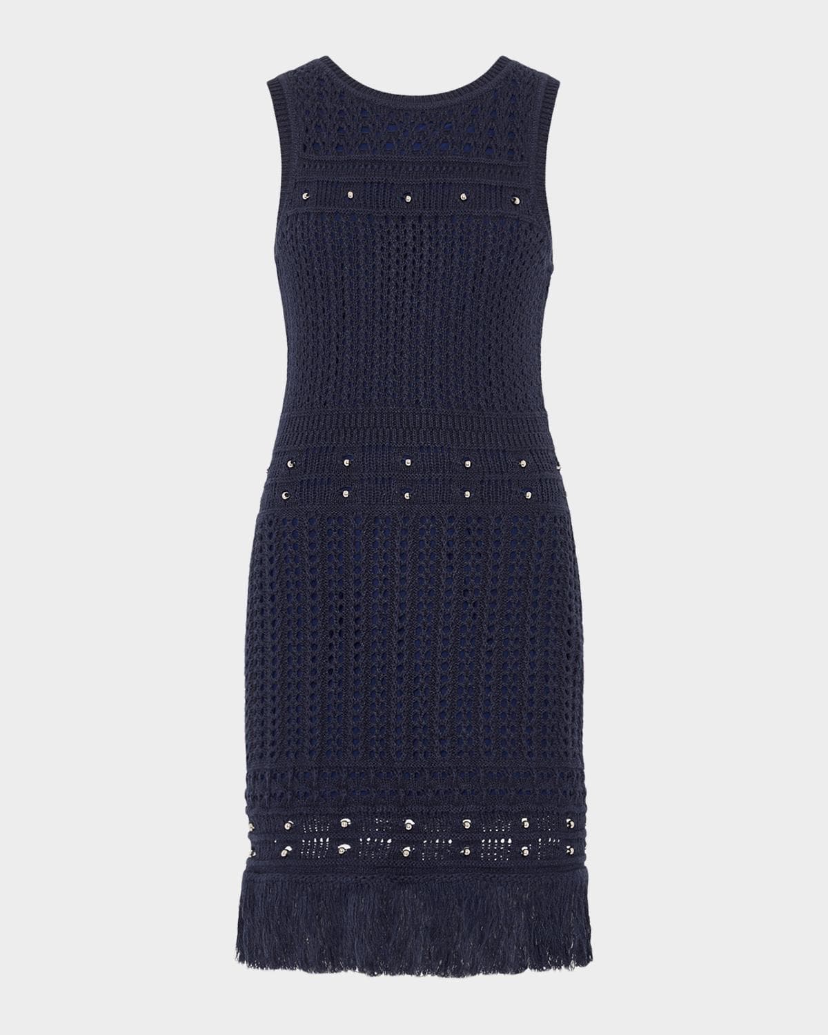 Milly Beaded Fringe Knit Shell Mini Dress