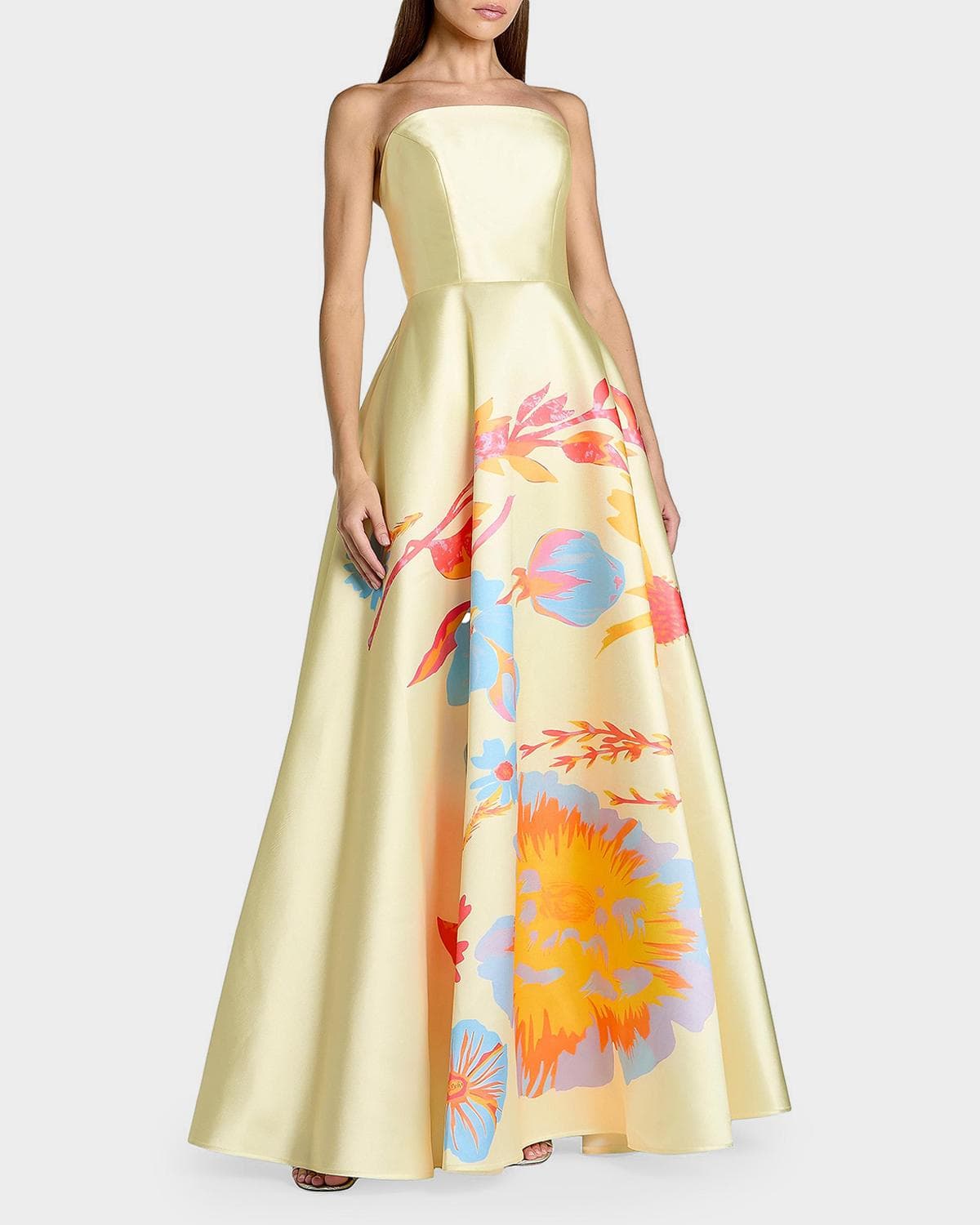 Mac Duggal Floral Mikado A-Line Strapless Gown