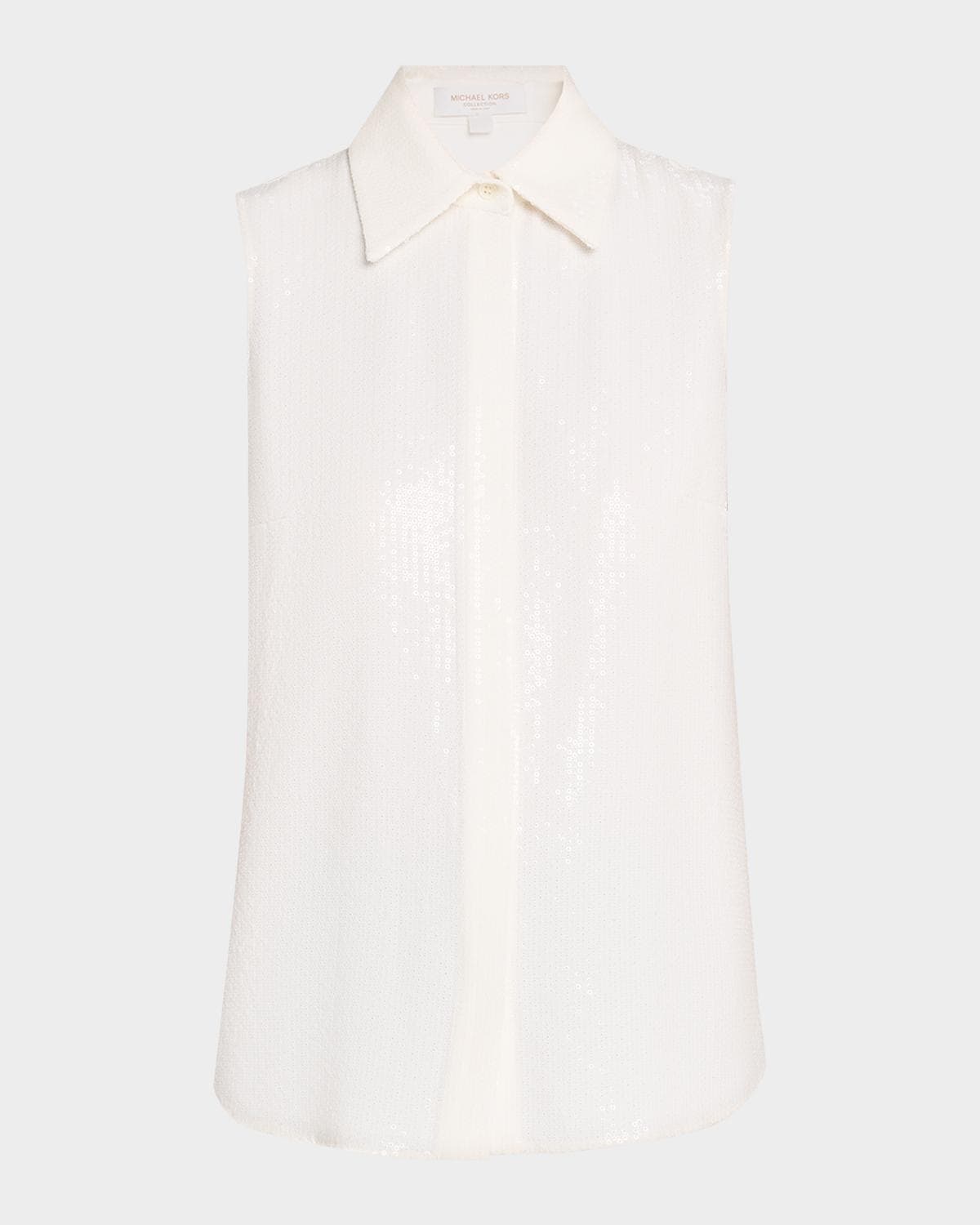 Michael Kors Collection Sequin Sleeveless Button-Down Shirt