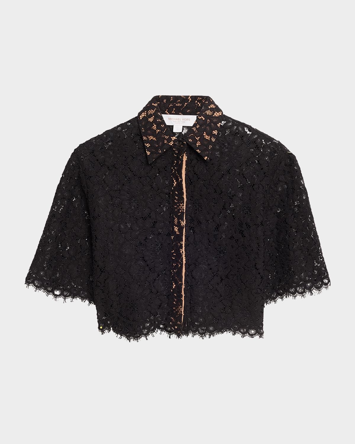 Michael Kors Collection Cropped Scalloped Lace Shirt