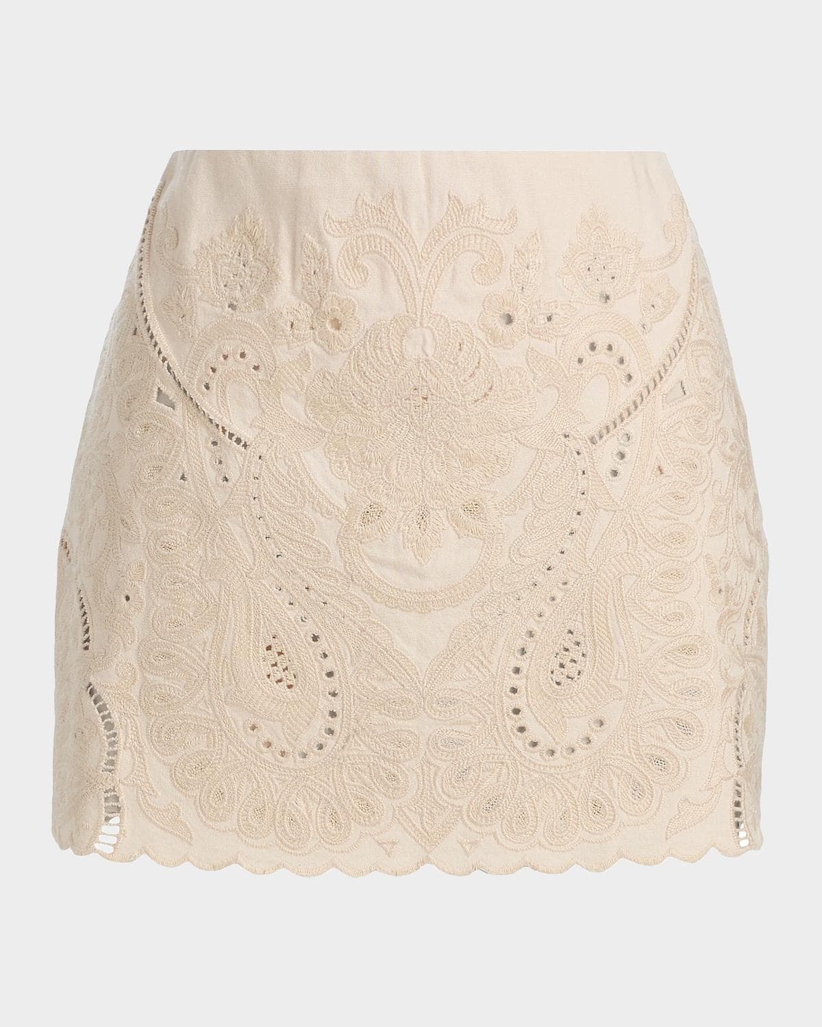Kobi Halperin Natalie Embroidered Cotton-Linen Mini Skirt