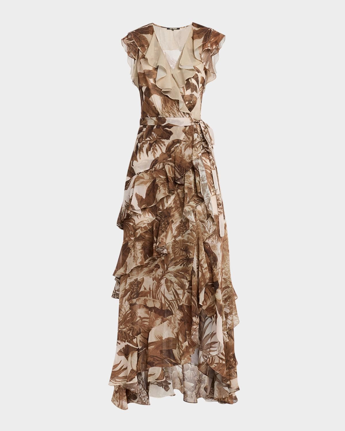 Kobi Halperin Elanor Botanical-Print Ruffle Wrap Maxi Dress
