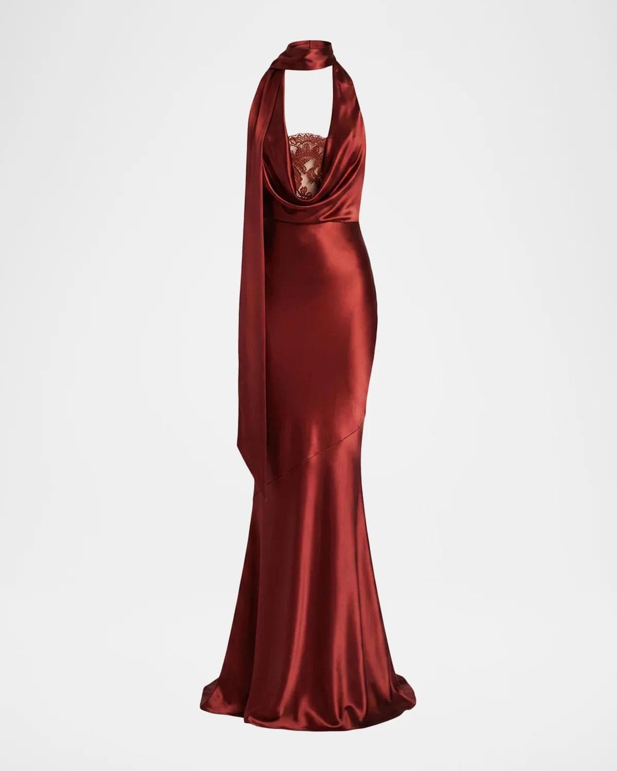 Retrofête Melly Satin Lace-Trim Scarf Gown