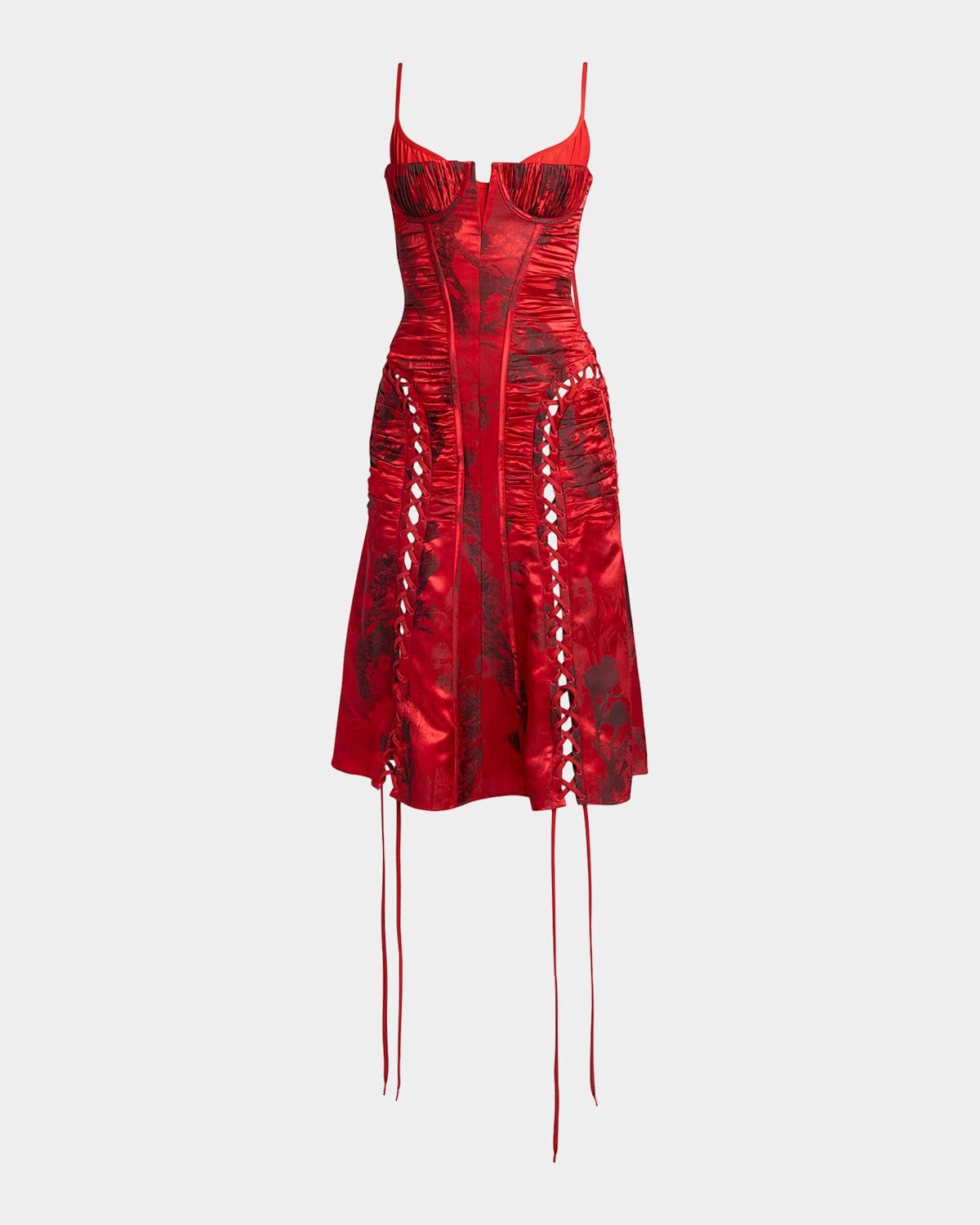McQueen Certified Fluid Viscose Floral Jacquard Corset Dress