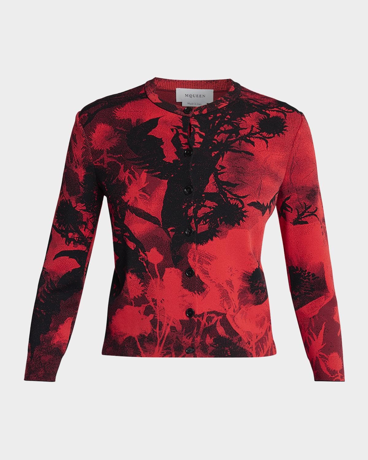 McQueen Floral Jacquard Crewneck Cardigan