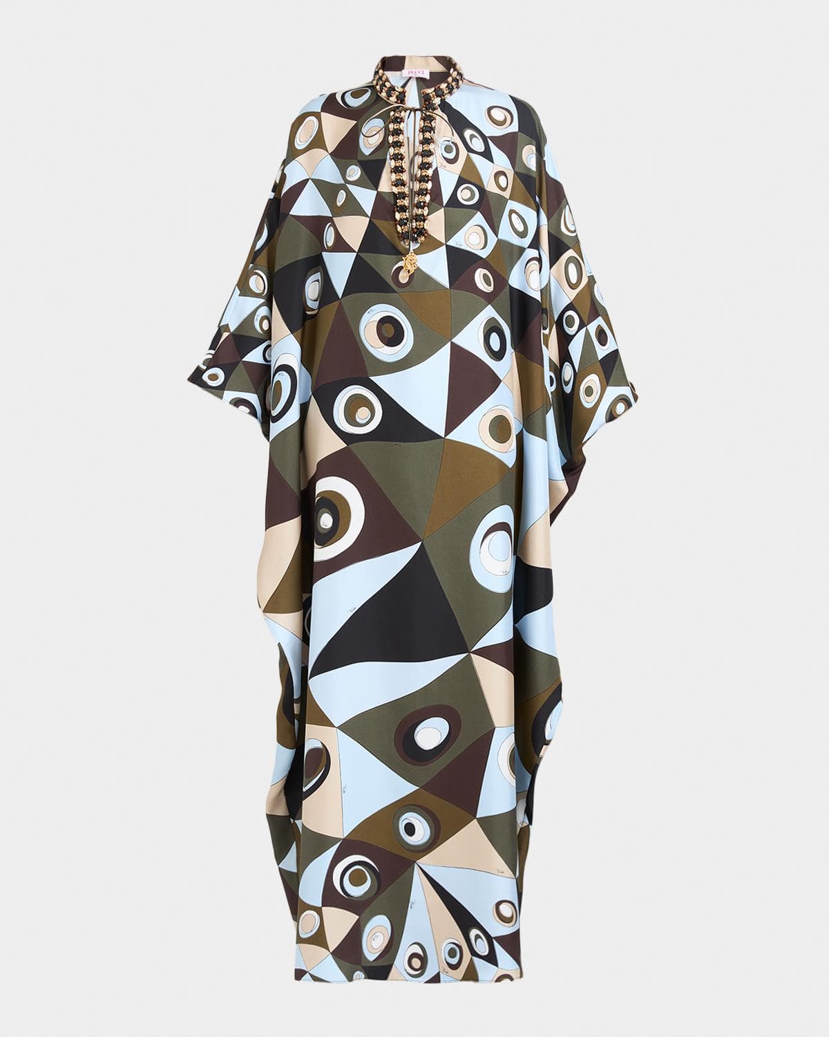 Pucci Vivara Silk Crepe De Chine Embellished Maxi Caftan Dress
