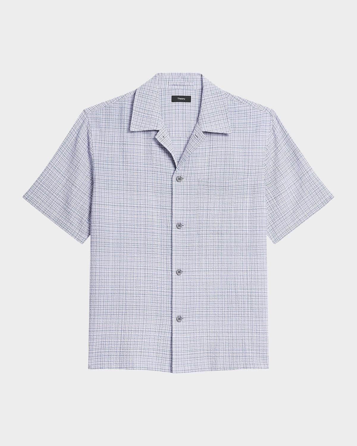 Theory Men's Textured Cotton Crosshatch Short-Sleeve Shirt