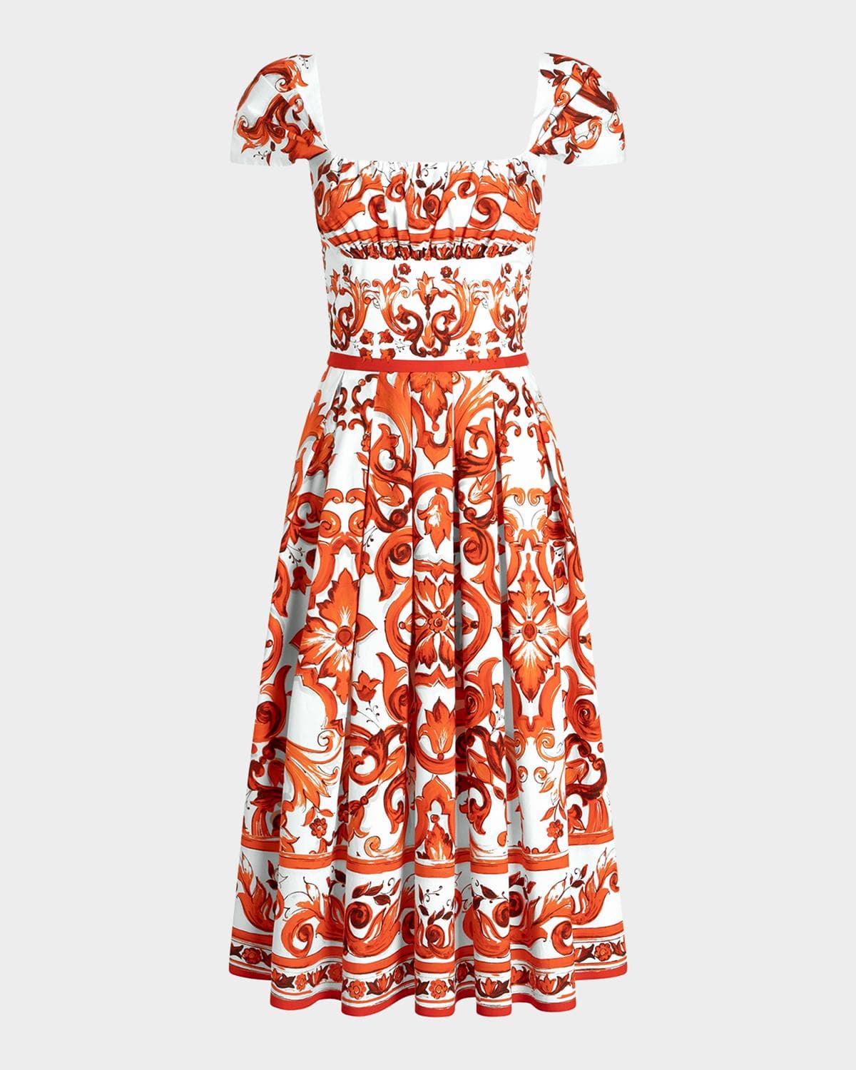 Dolce & Gabbana Majolica-Print Poplin Pleated Midi Dress