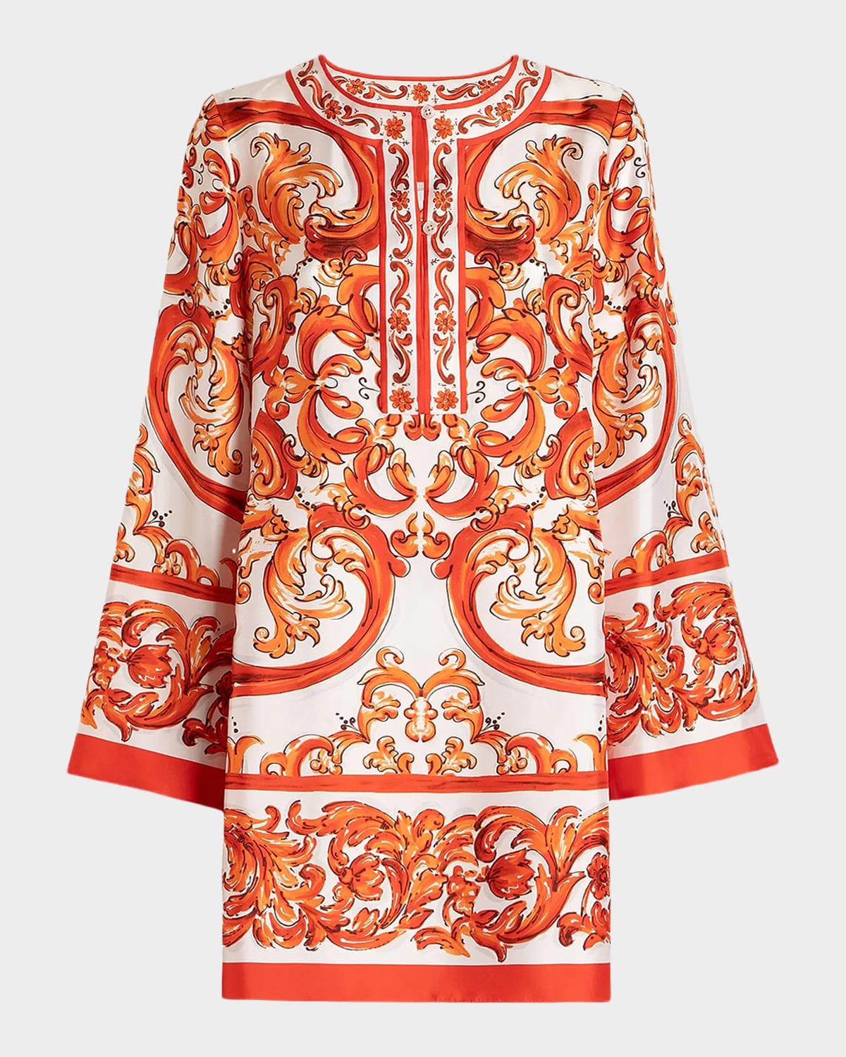 Dolce & Gabbana Majolica-Print Silk Twill Mini Kaftan Dress
