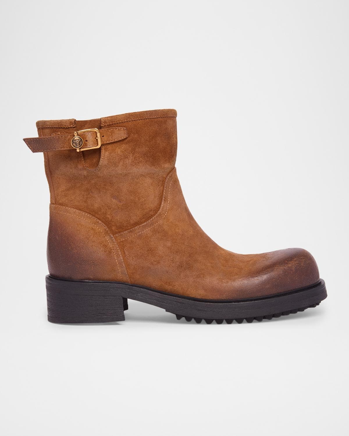 Versace Men's Suede La Medusa Buckle Ankle Boots