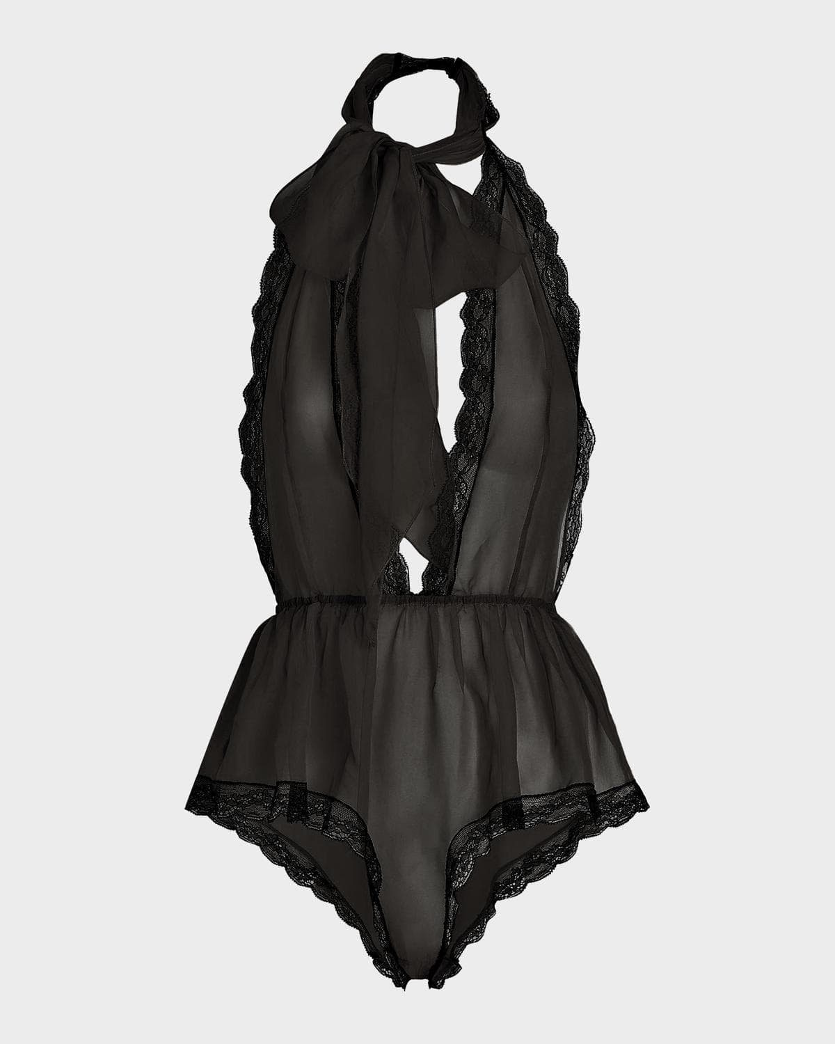 Dolce & Gabbana Lace-Trim Plunging Halter Bodysuit