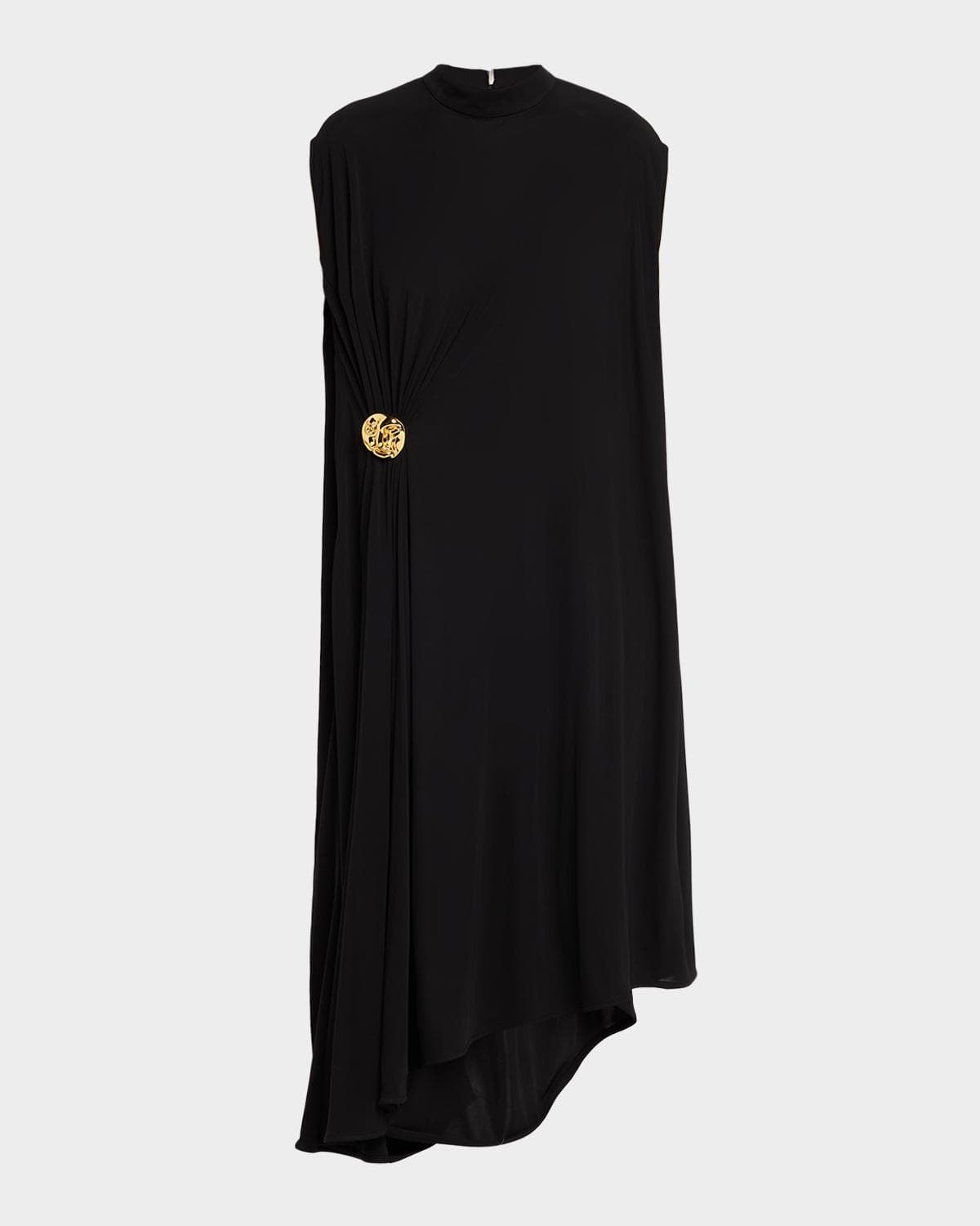 Bottega Veneta Mock-Neck Gathered Jersey Asymmetric Midi Dress