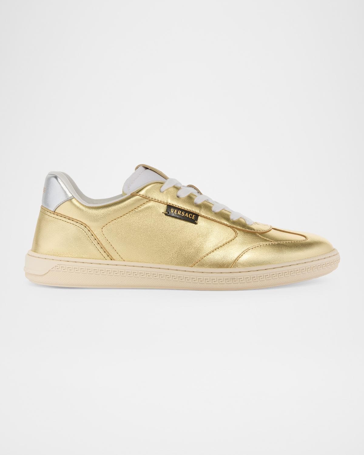 Versace Men's Laminated Leather T-Toe Low-Top Sneakers