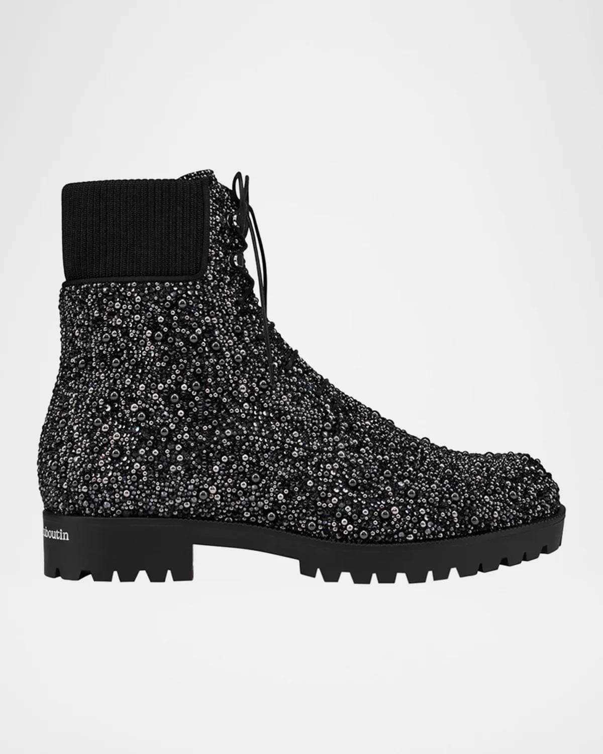 Christian Louboutin Men's Trapman TCT 2 Crystal-Embellished Lace-Up Boots