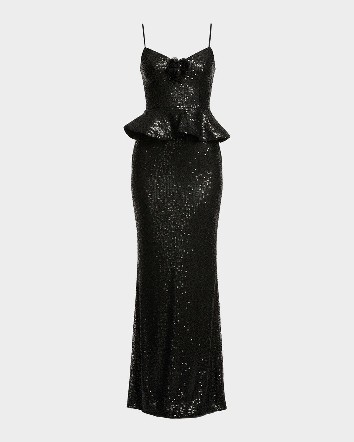 Dress the Population Black Label Akiah Sequin Peplum Bodycon Gown · XSMALL
